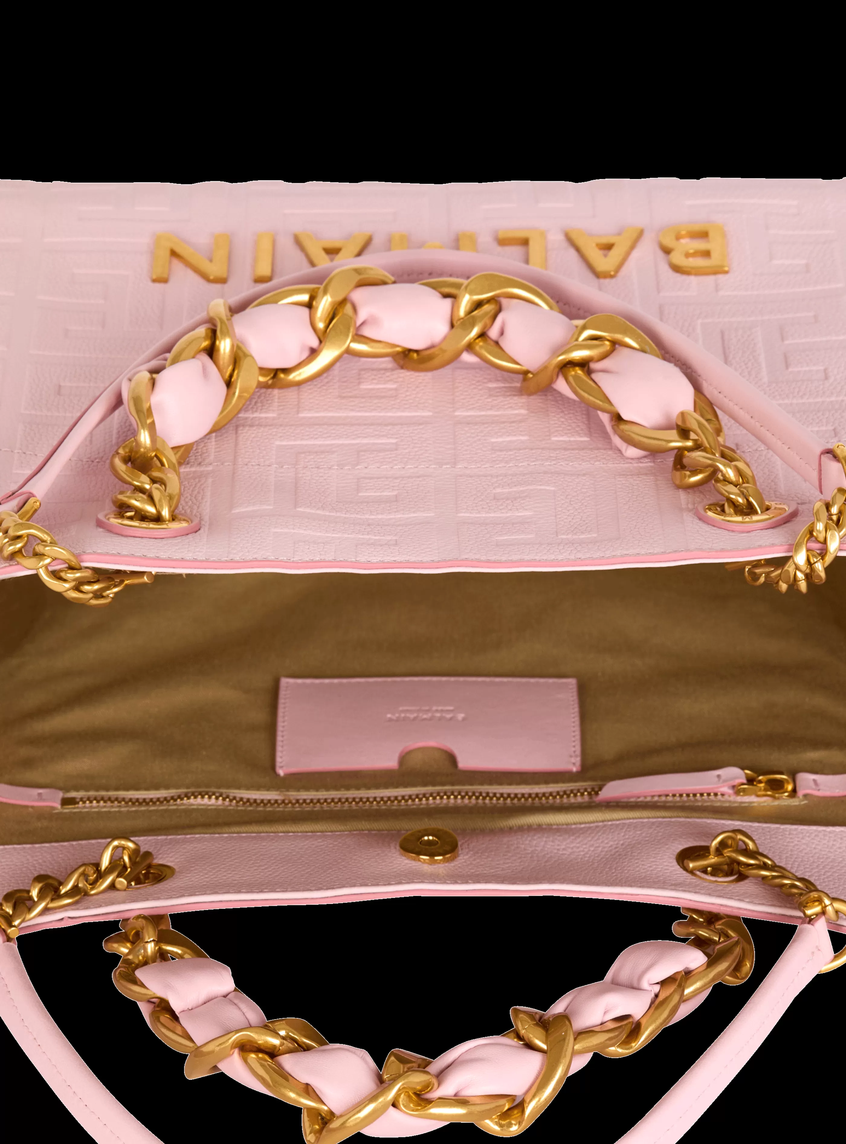 Balmain Shopper | Borse A Spalla-1945 Soft Tote Bag In Embossed Grained Calfskin With A PB Labyrinth Monogram pink