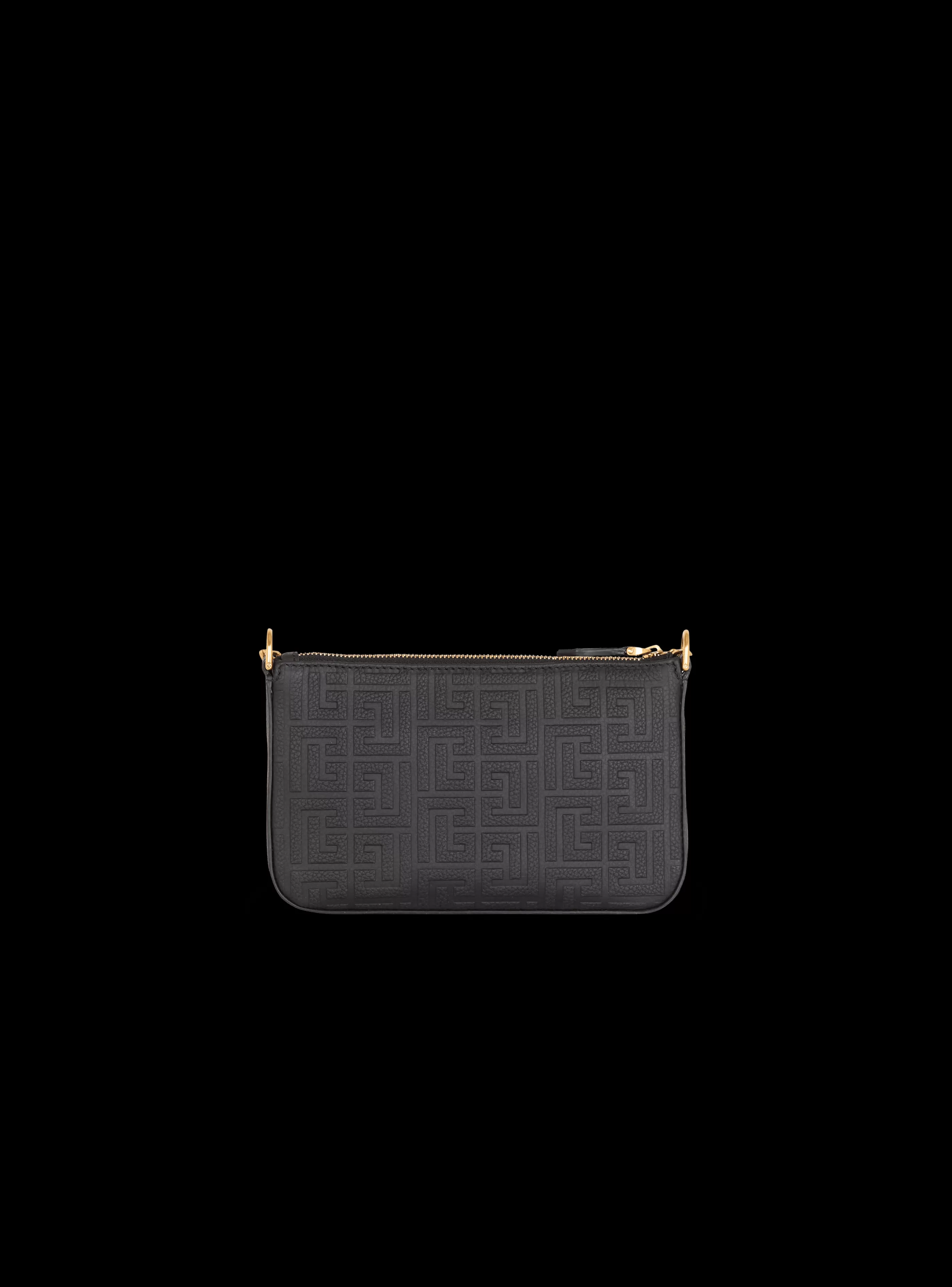 Balmain Borse Mini | Borse A Tracolla-1945 Soft Zipped Mini Bag In Embossed Grained Calfskin With A PB Labyrinth Monogram black
