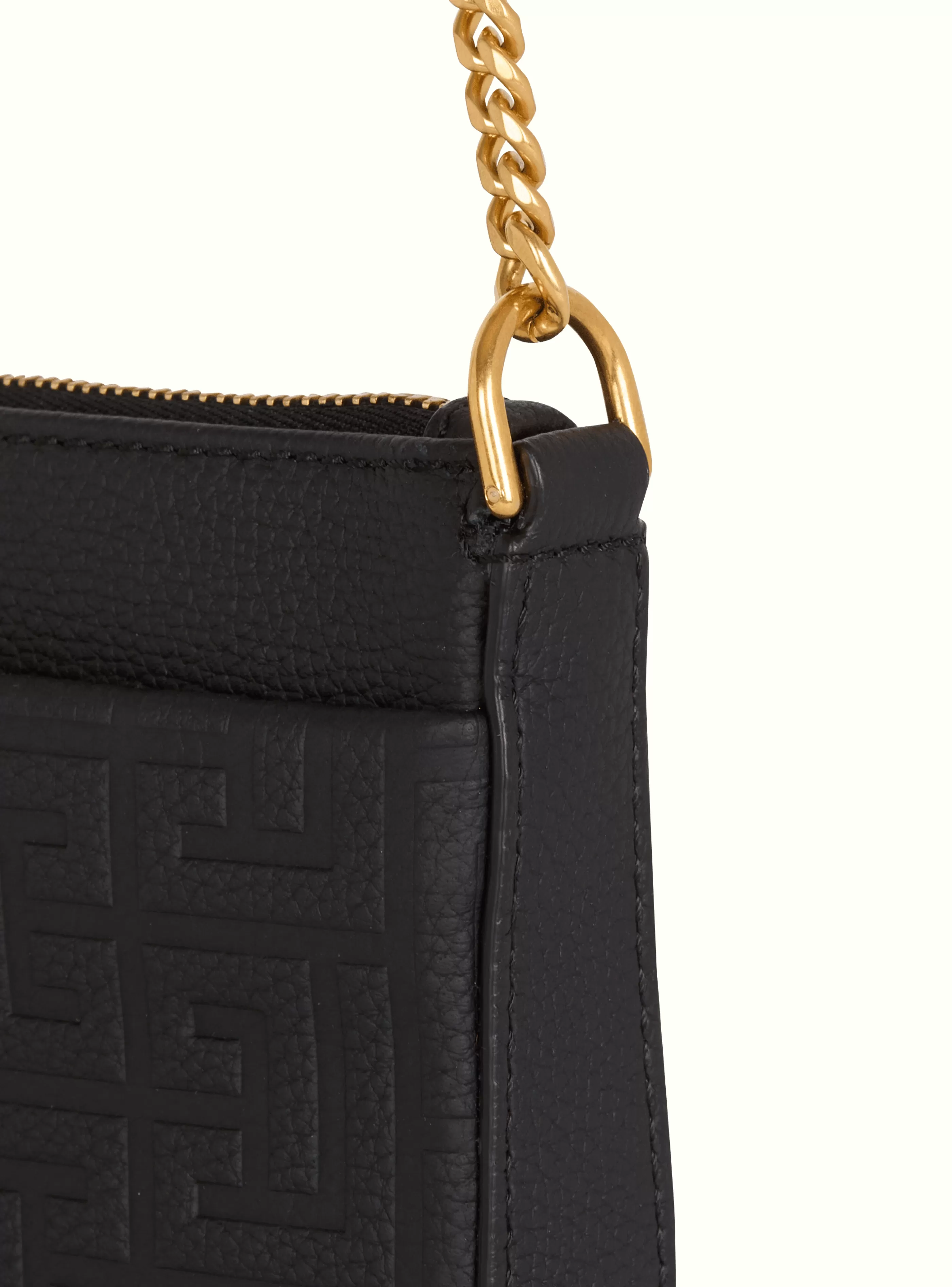 Balmain Borse Mini | Borse A Tracolla-1945 Soft Zipped Mini Bag In Embossed Grained Calfskin With A PB Labyrinth Monogram black