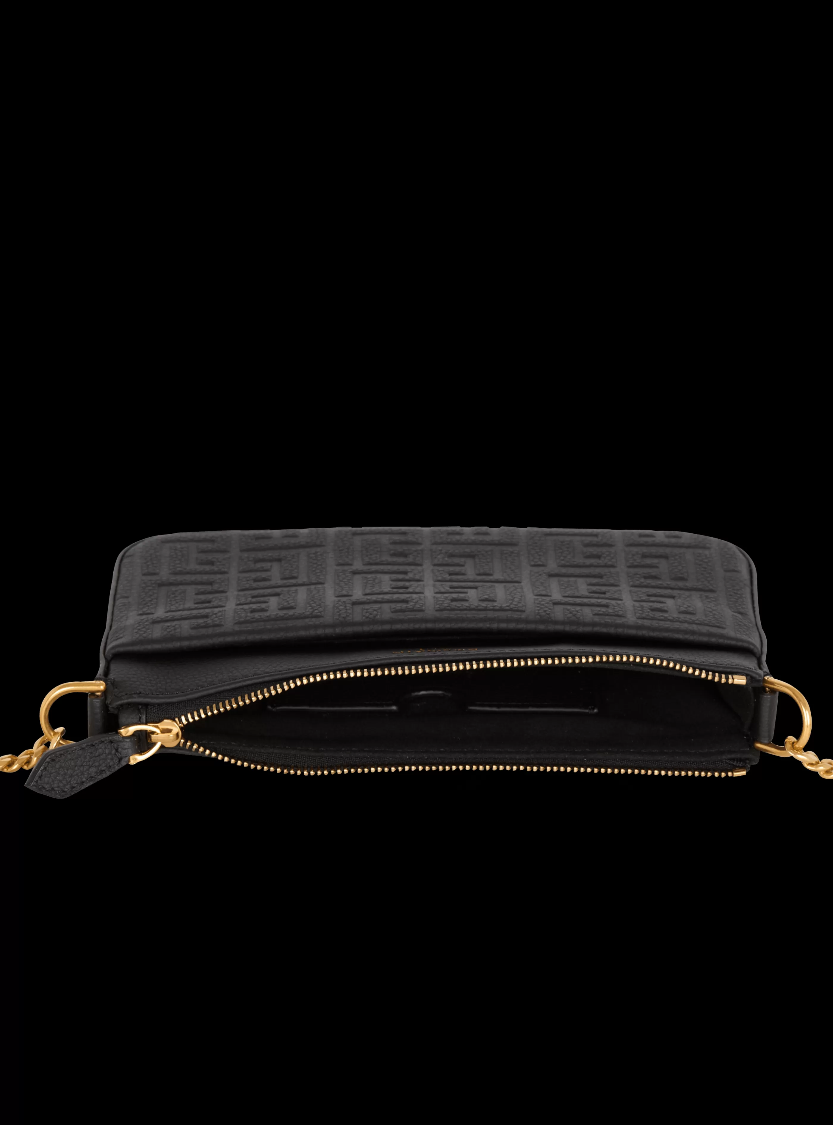 Balmain Borse Mini | Borse A Tracolla-1945 Soft Zipped Mini Bag In Embossed Grained Calfskin With A PB Labyrinth Monogram black