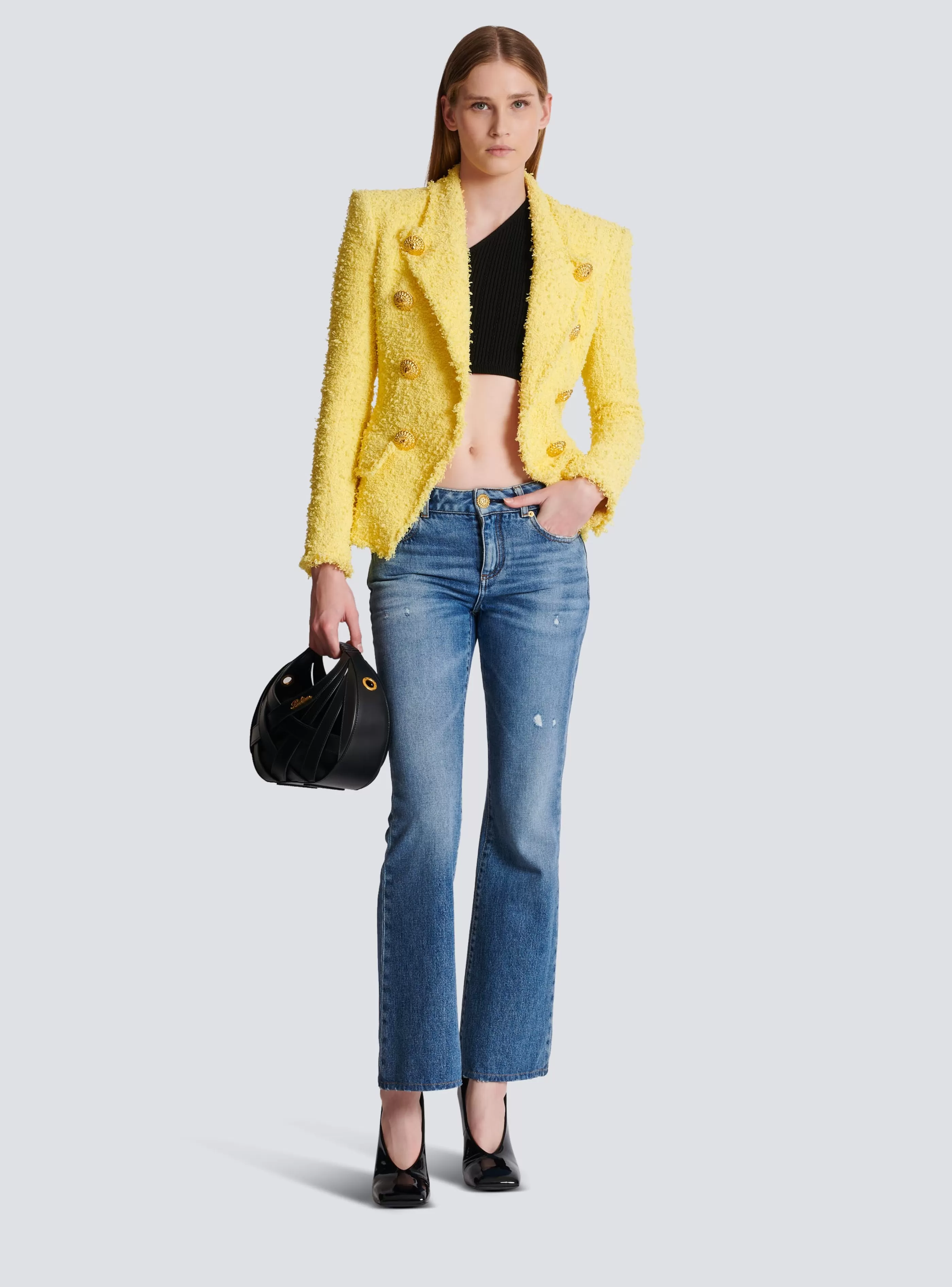 Balmain Giacche E Blazer-8-button Fitted Tweed Jacket yellow