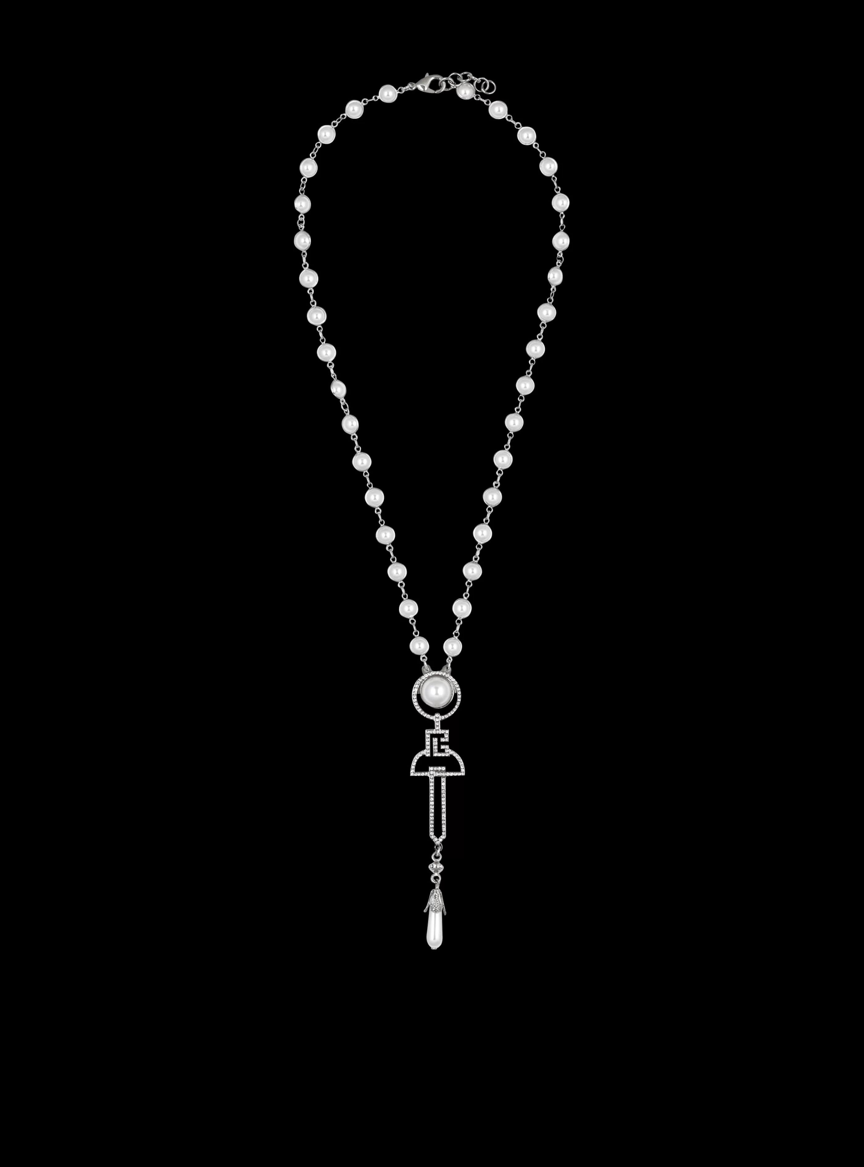 Balmain Gioielli Moda-Art Deco Pearl, Brass And Rhinestone Necklace silver