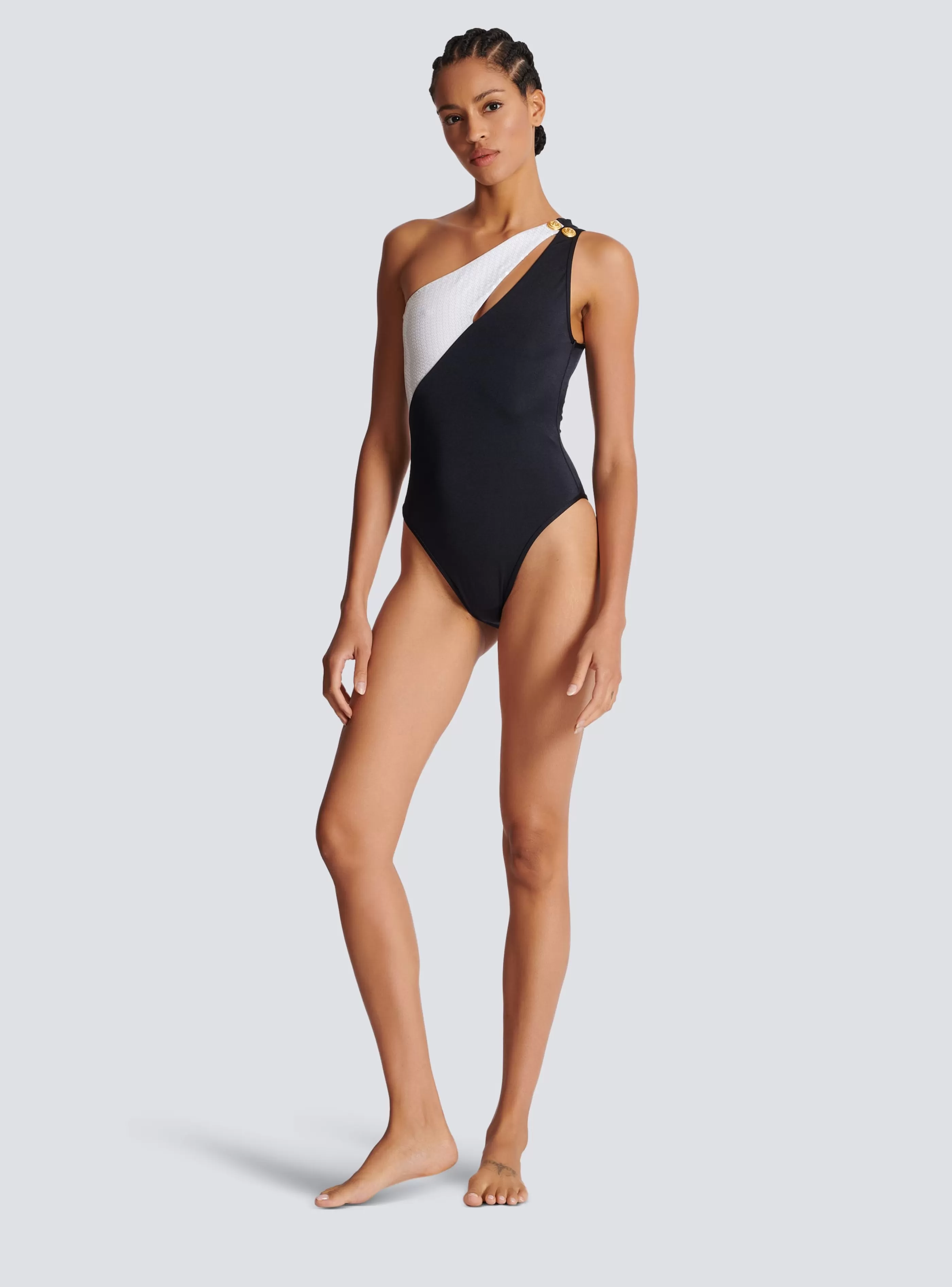 Balmain Costumi Da Bagno-Asymmetric Swimsuit white