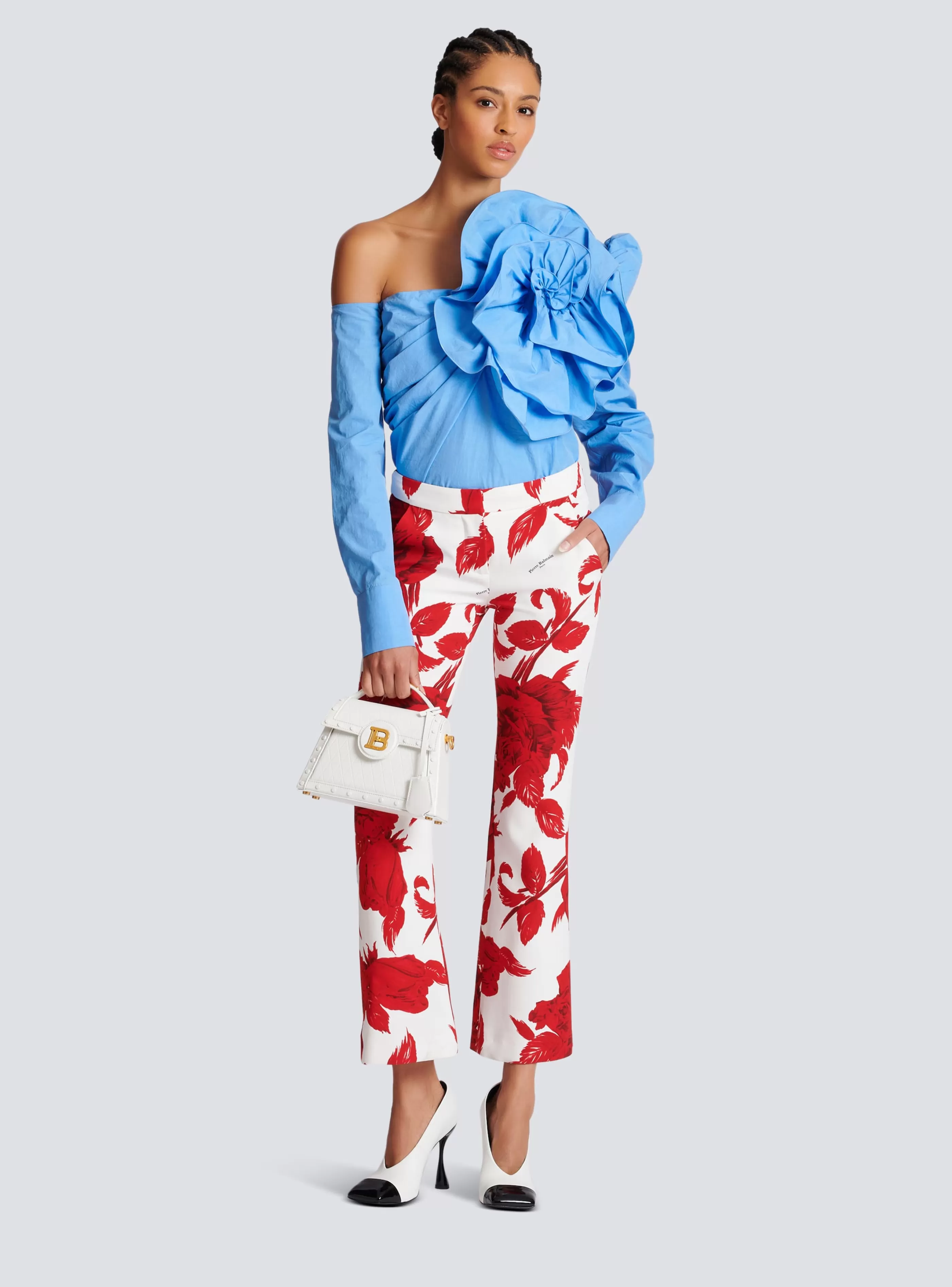 Balmain Top E Camicie-Asymmetric Poplin Shirt With Rose blue