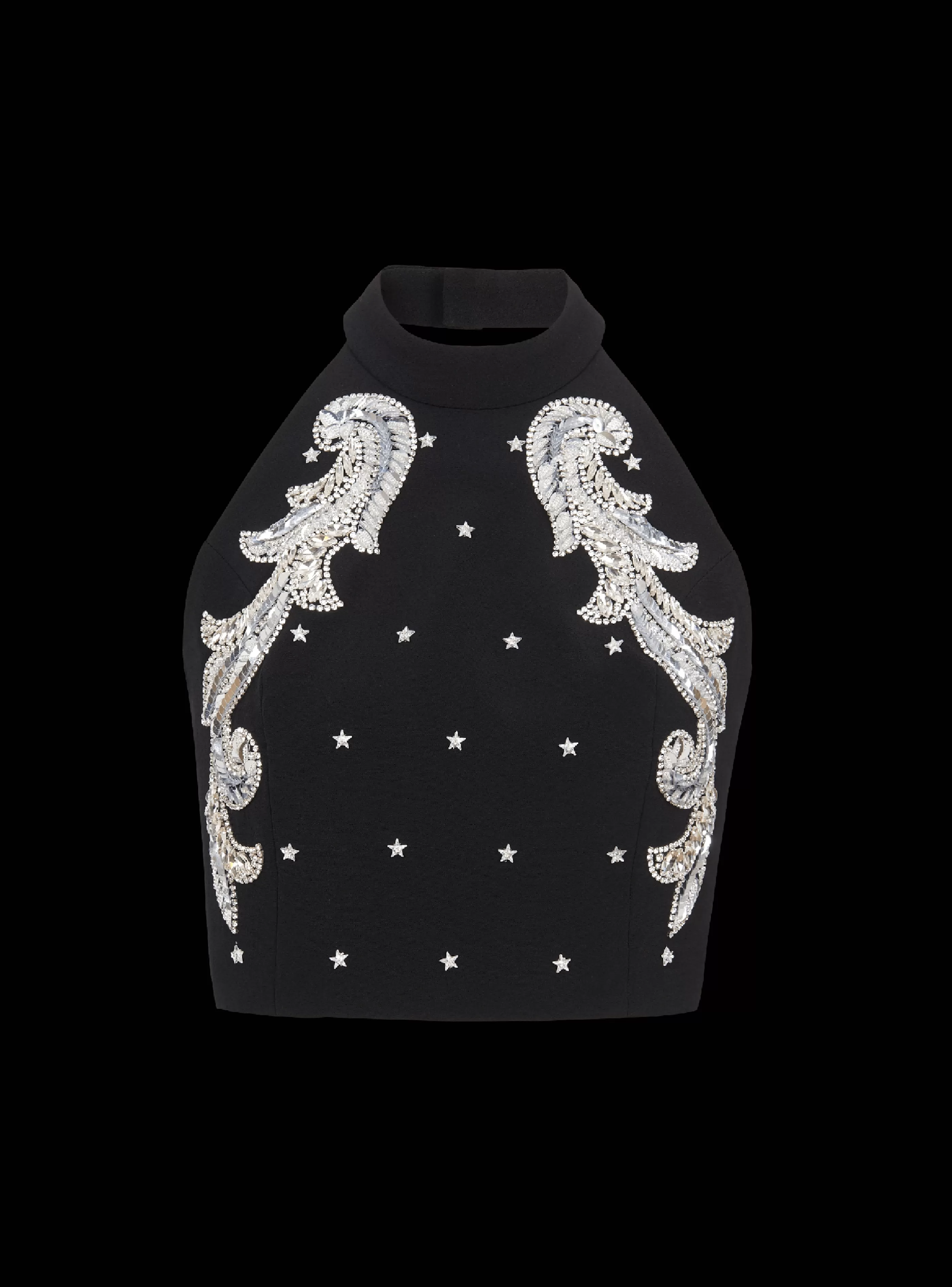 Balmain Top E Camicie-Backless Baroque Embroidered Top black