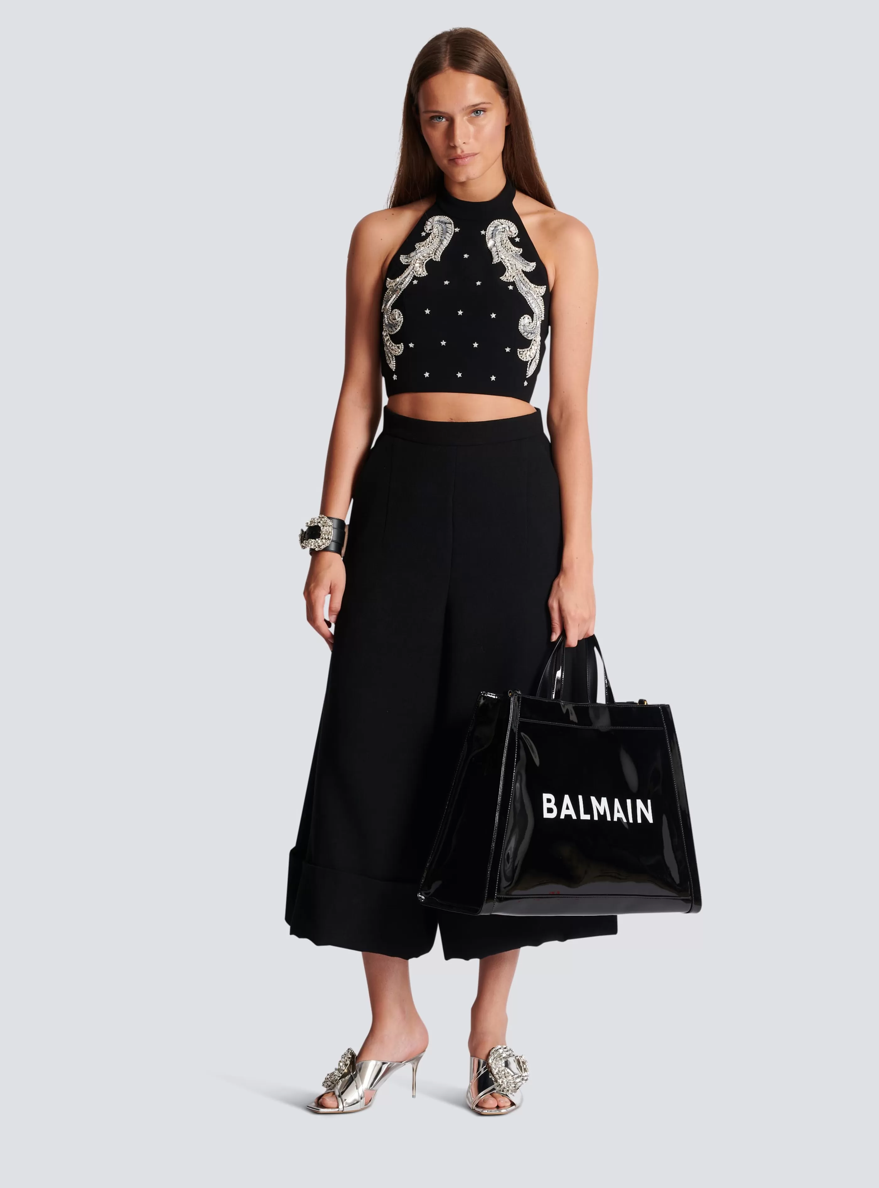 Balmain Top E Camicie-Backless Baroque Embroidered Top black