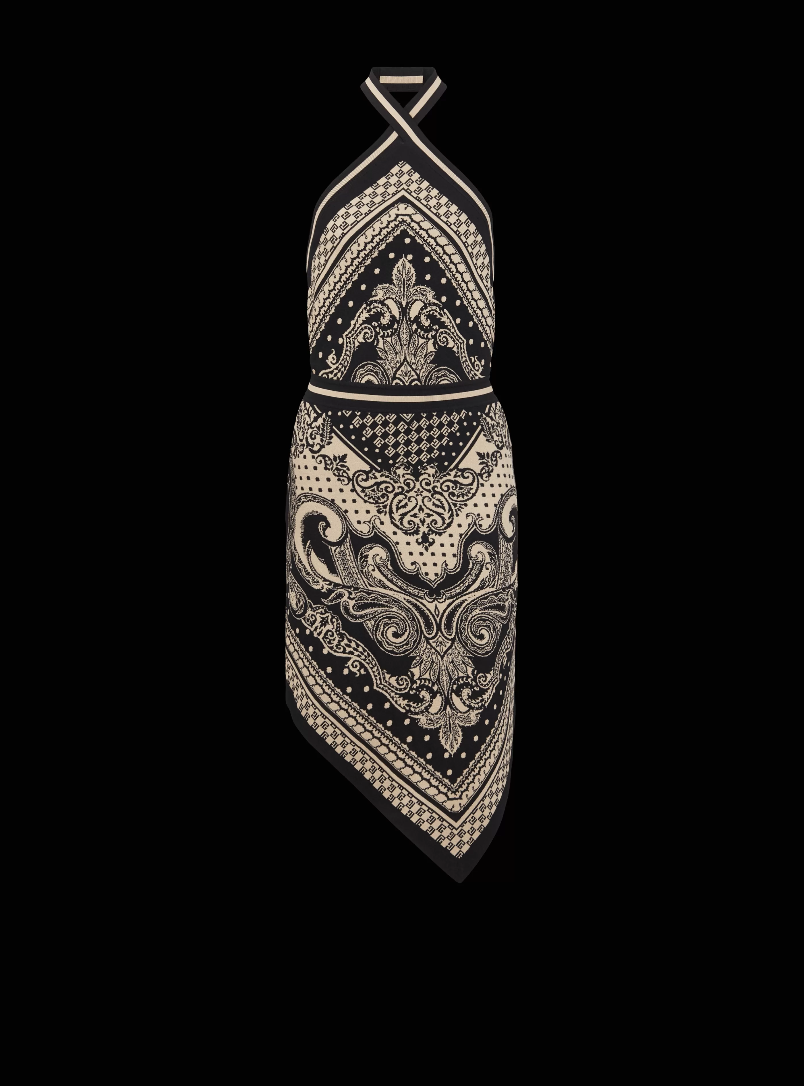 Balmain Maglieria | Abiti-Backless Knit Paisley And Monogram Dress black