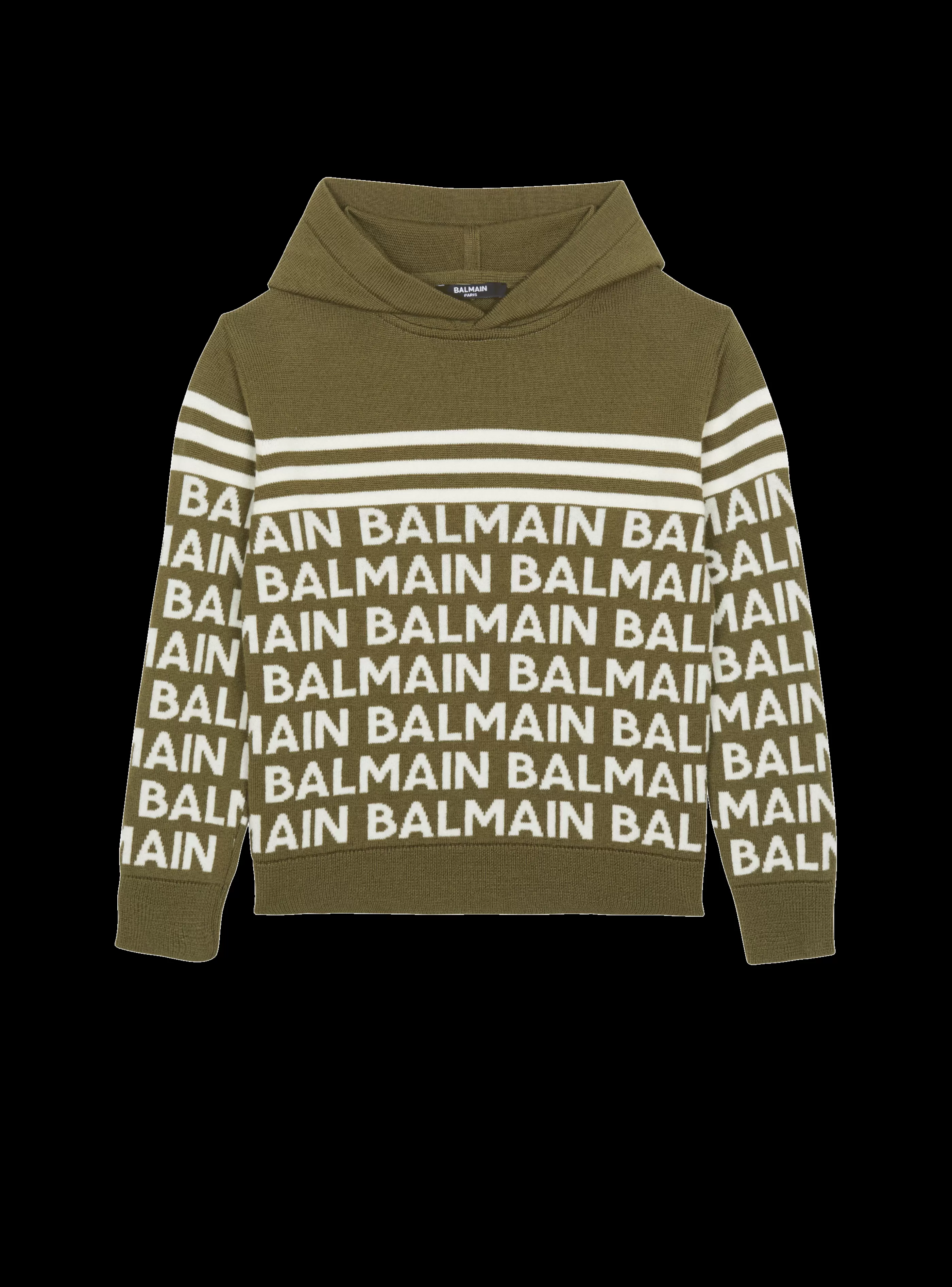 Balmain Bambino (4-10 Anni)- Fine Knit Hooded Sweatshirt green