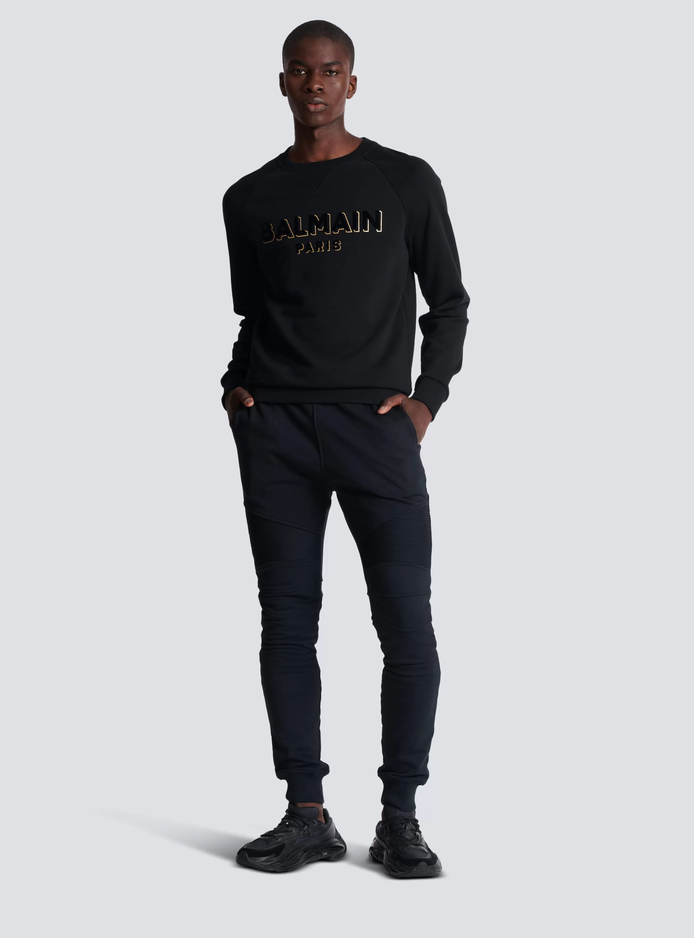 Balmain Abbigliamento Sportivo- Paris Flocked Joggers black