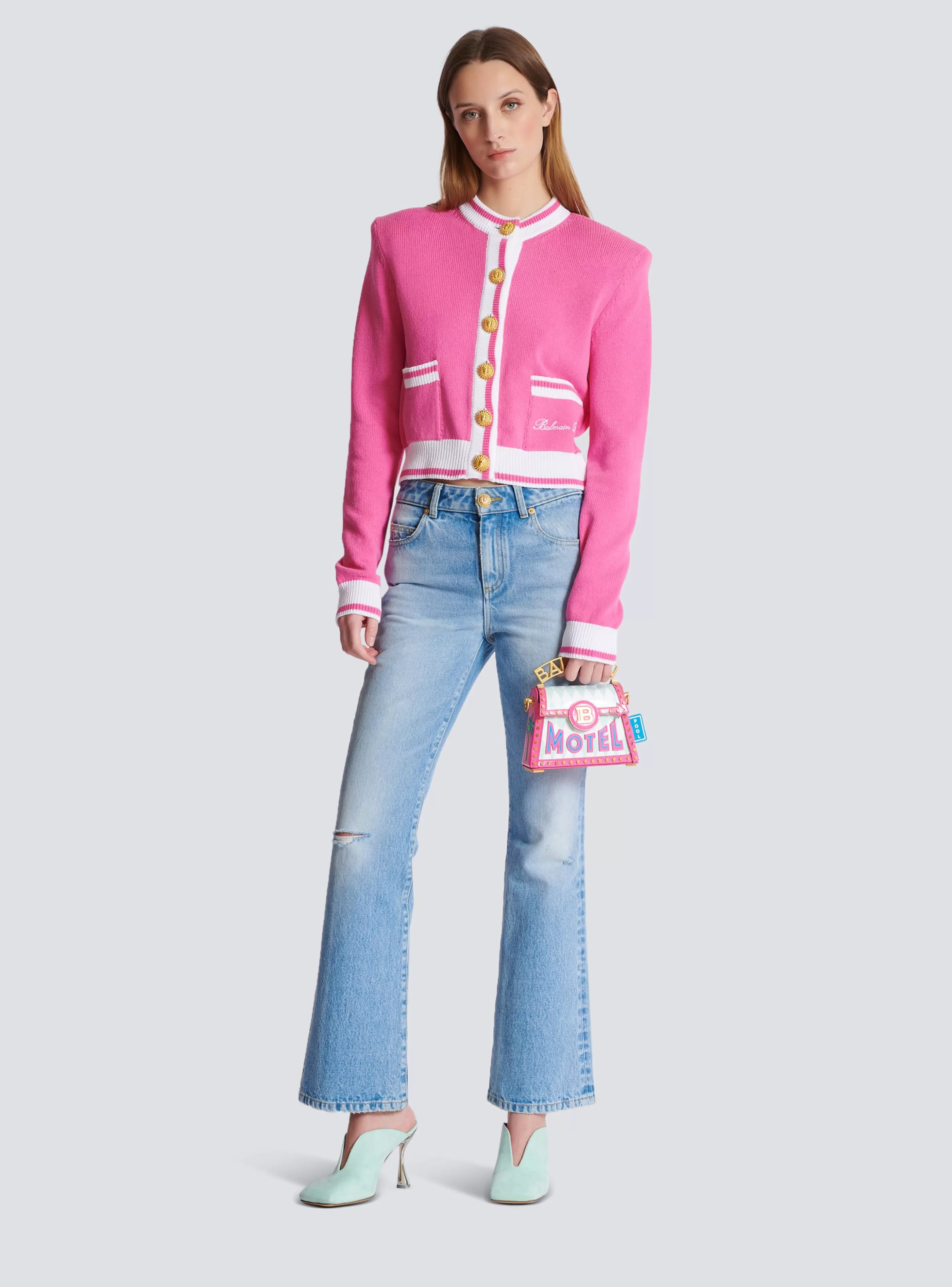 Balmain Maglieria- Signature Knit Cardigan pink