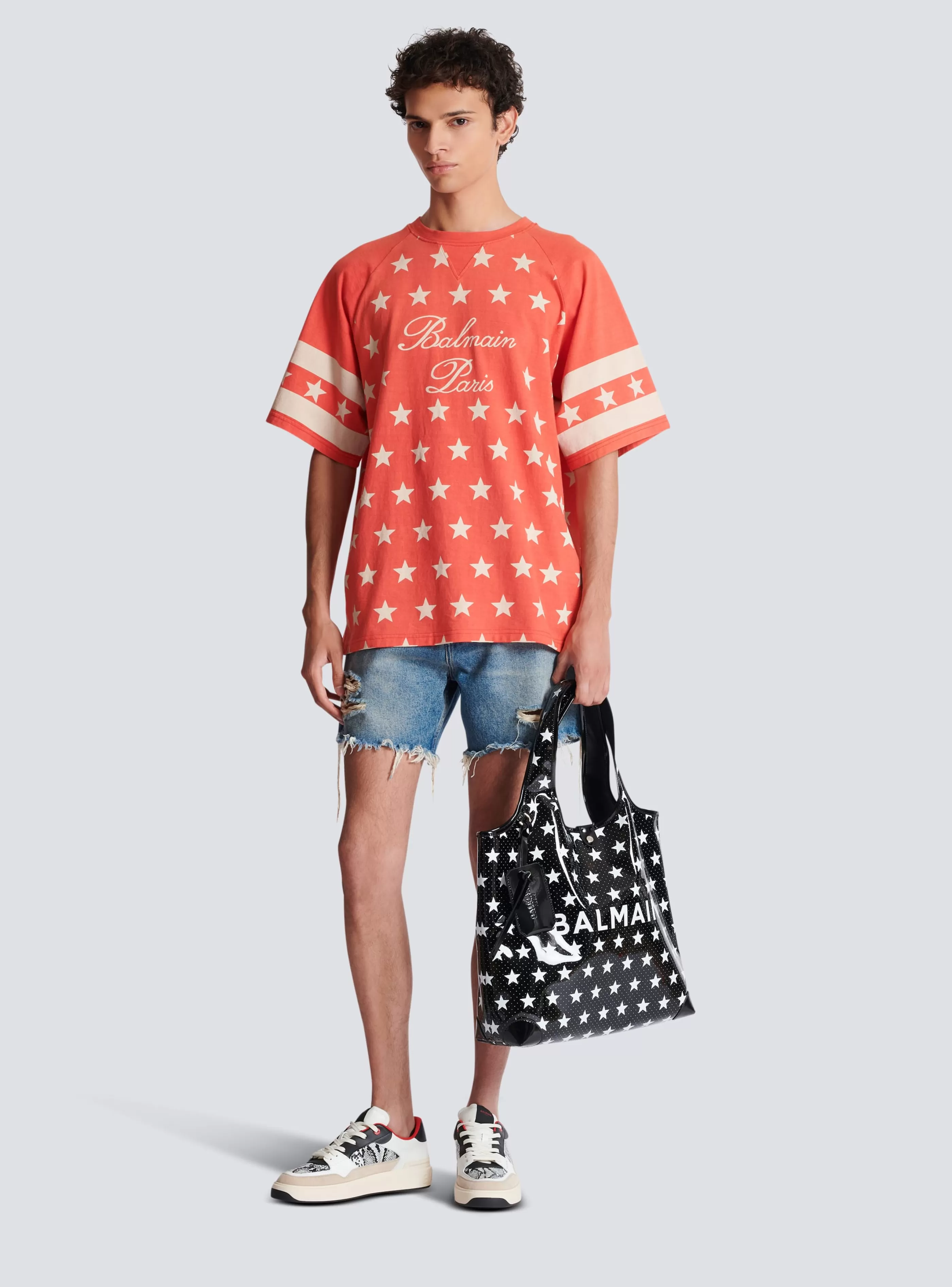 Balmain T-Shirts- Signature Stars T-shirt red
