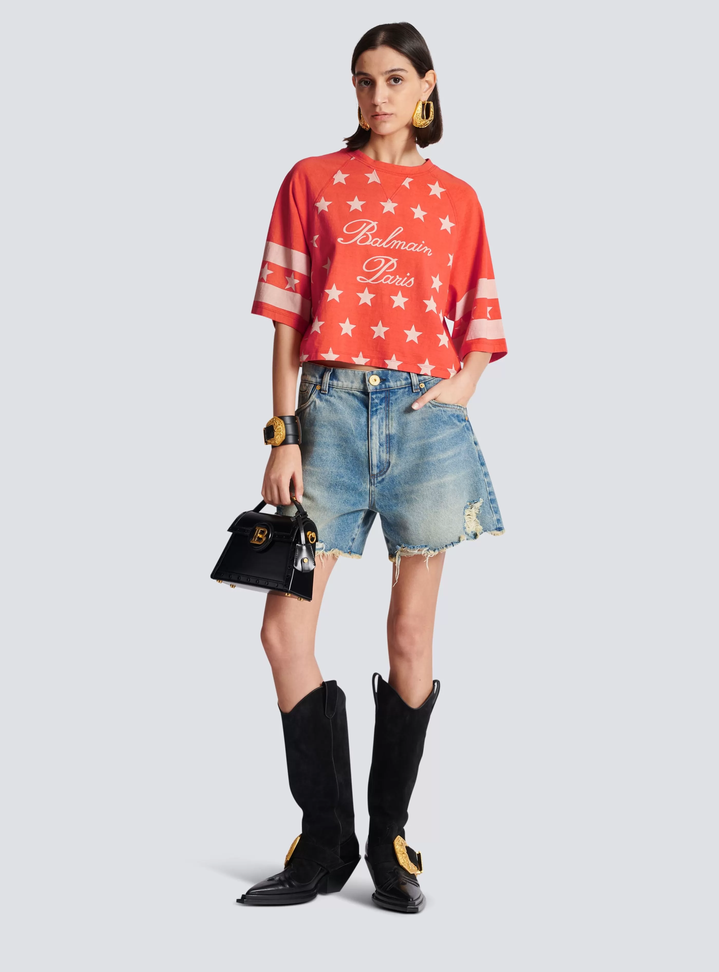 Balmain T-Shirt- Signature Stars T-shirt red