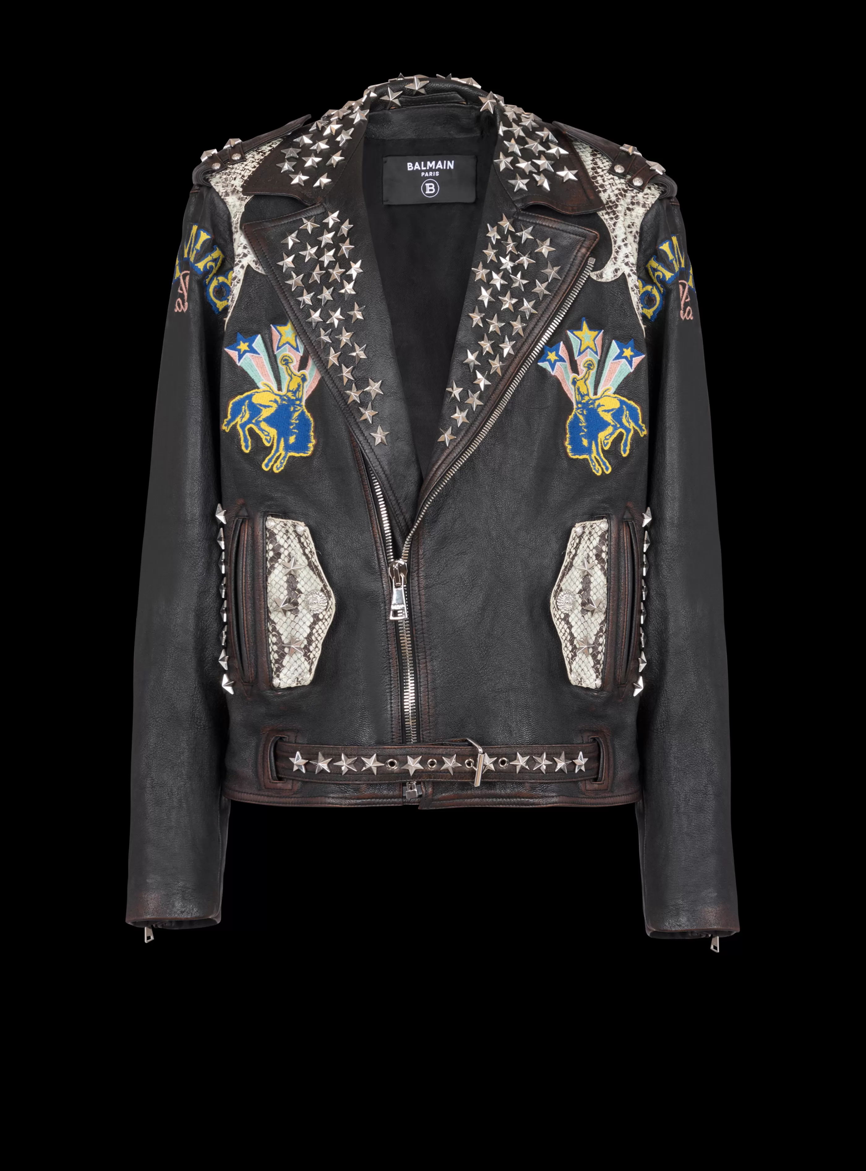 Balmain Capispalla- Western Leather Biker Jacket black