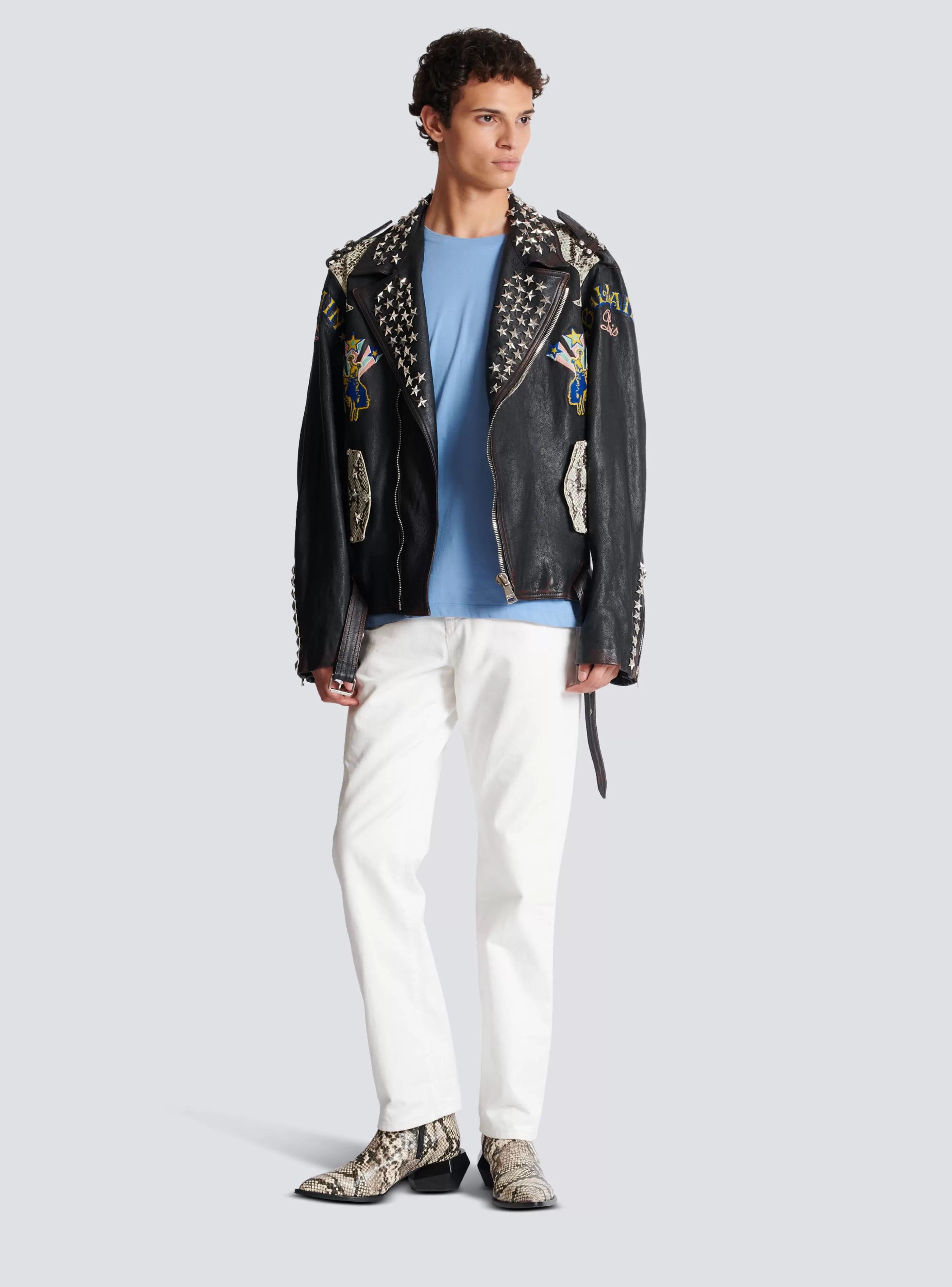 Balmain Capispalla- Western Leather Biker Jacket black