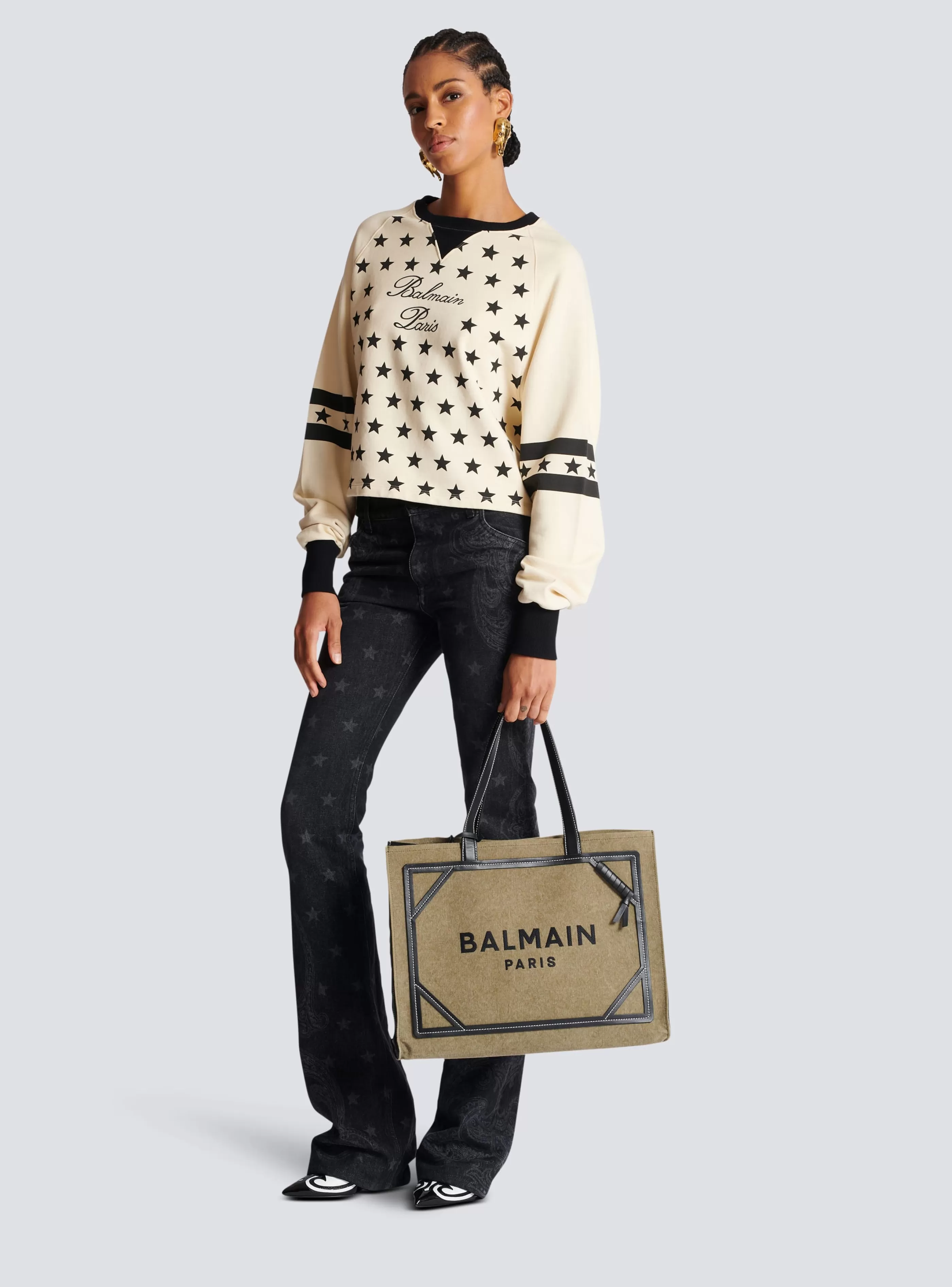 Balmain Shopper | Borse B-Army-B-Army 42 Canvas Tote Bag With Leather Details khaki