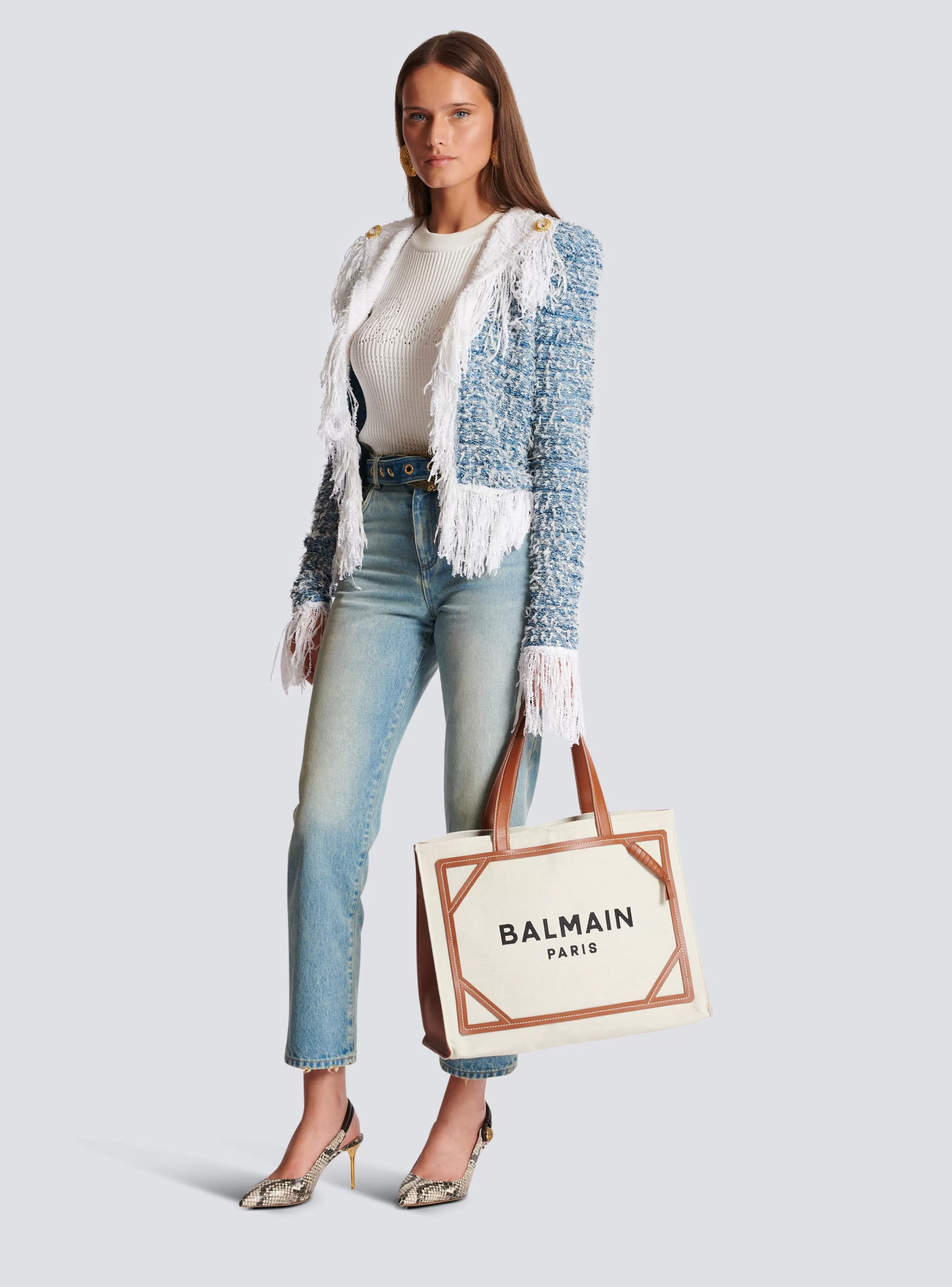 Balmain Shopper | Borse B-Army-B-Army 42 Canvas Tote Bag With Leather Details brown