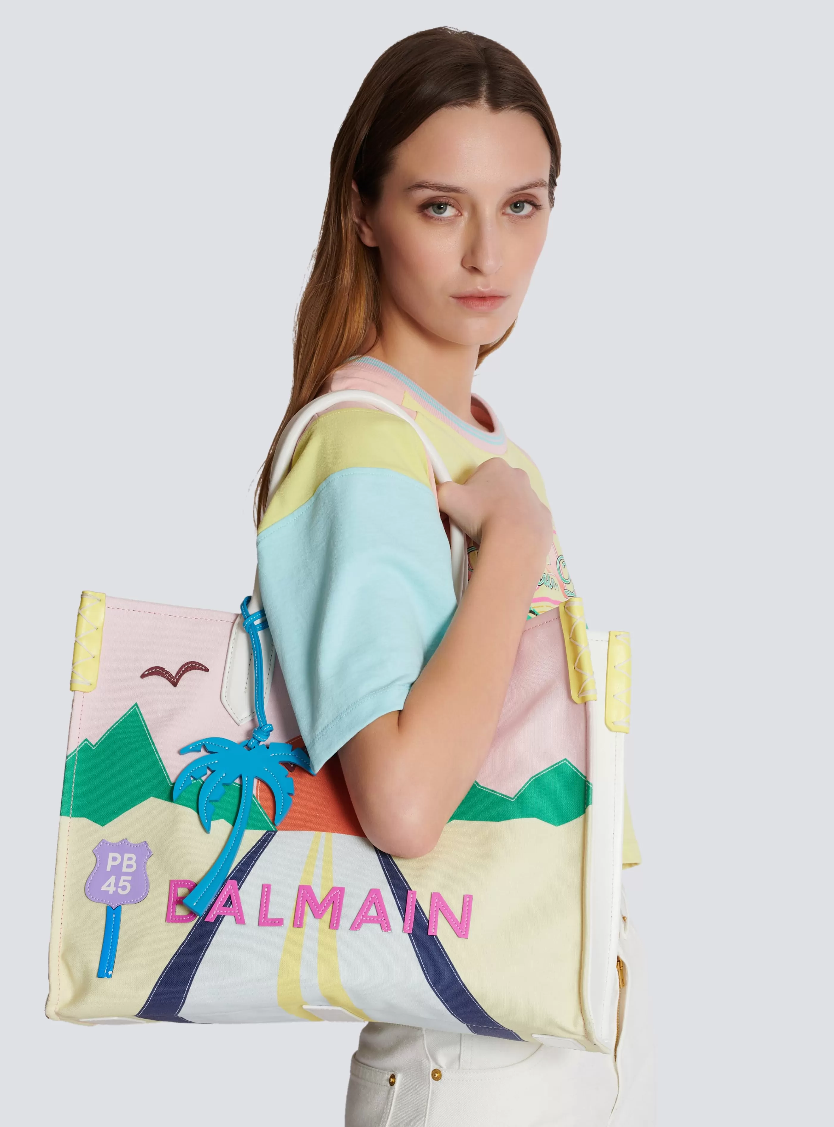 Balmain Shopper | Borse A Spalla-B-Army Shopper Medium Tote Bag In Canvas And Postcard Patchwork Leather multicolor