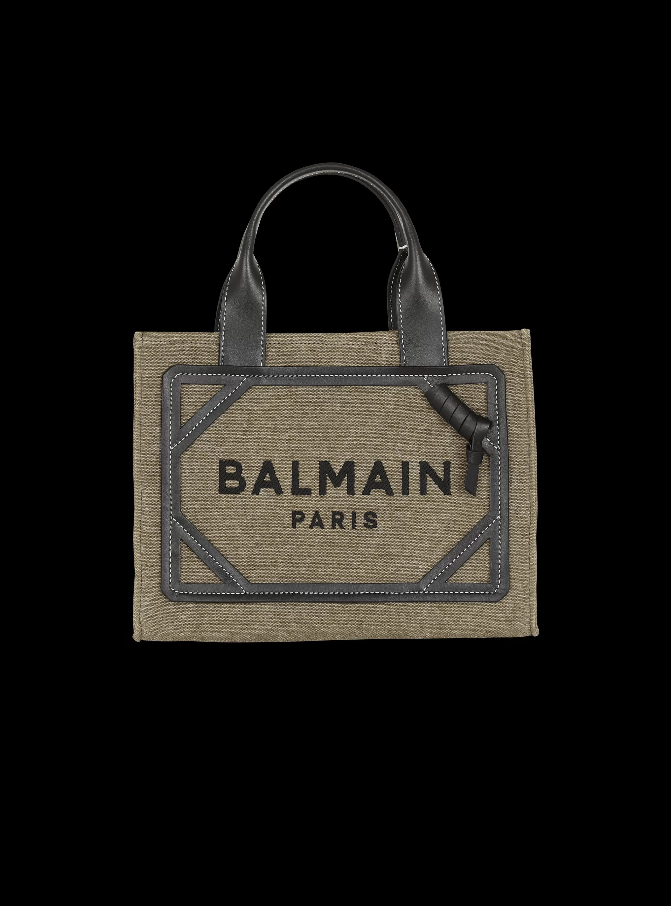 Balmain Shopper | Borse A Spalla-B-Army Small Canvas Shopping Bag With Leather Inserts khaki