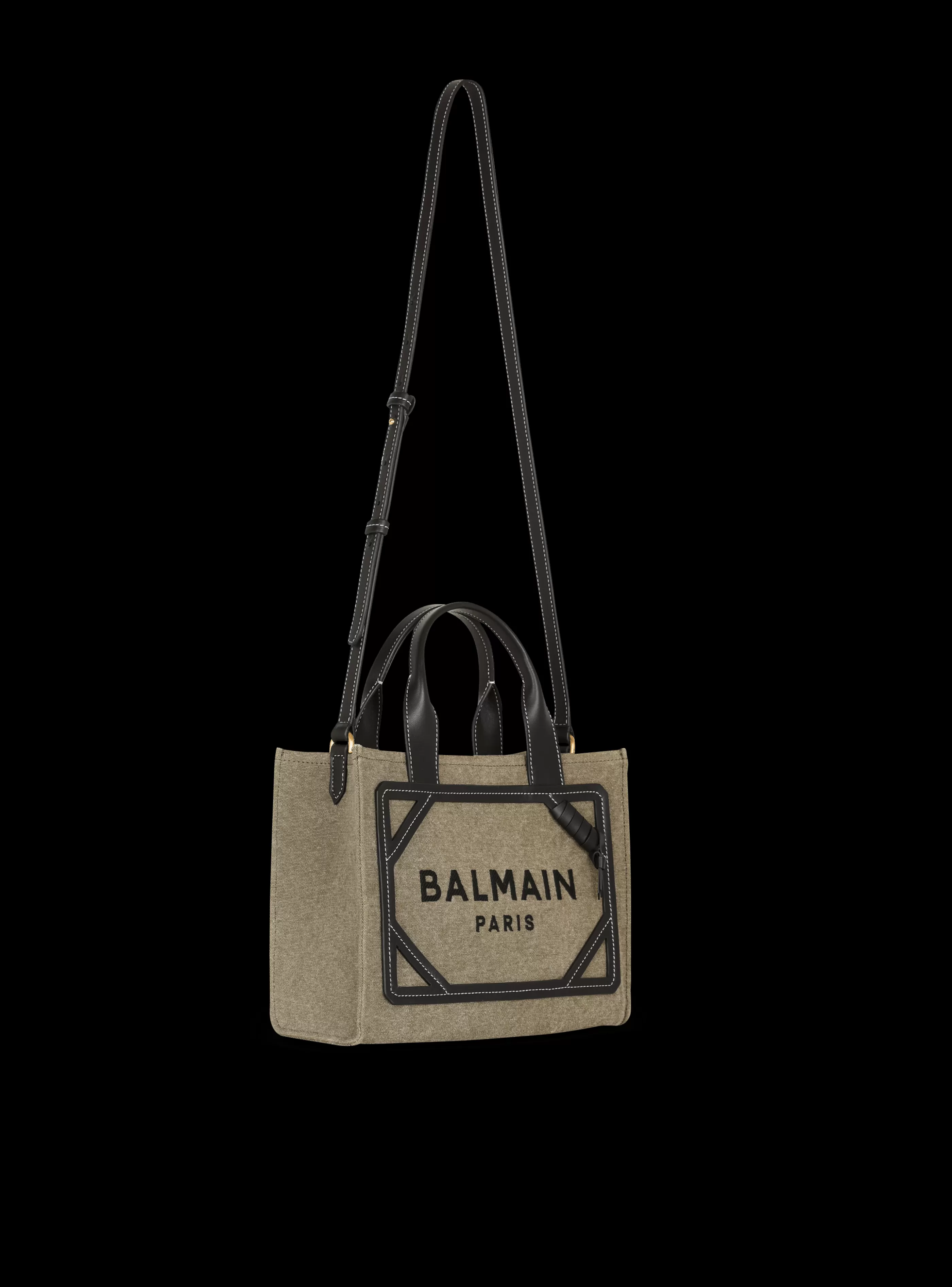 Balmain Shopper | Borse A Spalla-B-Army Small Canvas Shopping Bag With Leather Inserts khaki