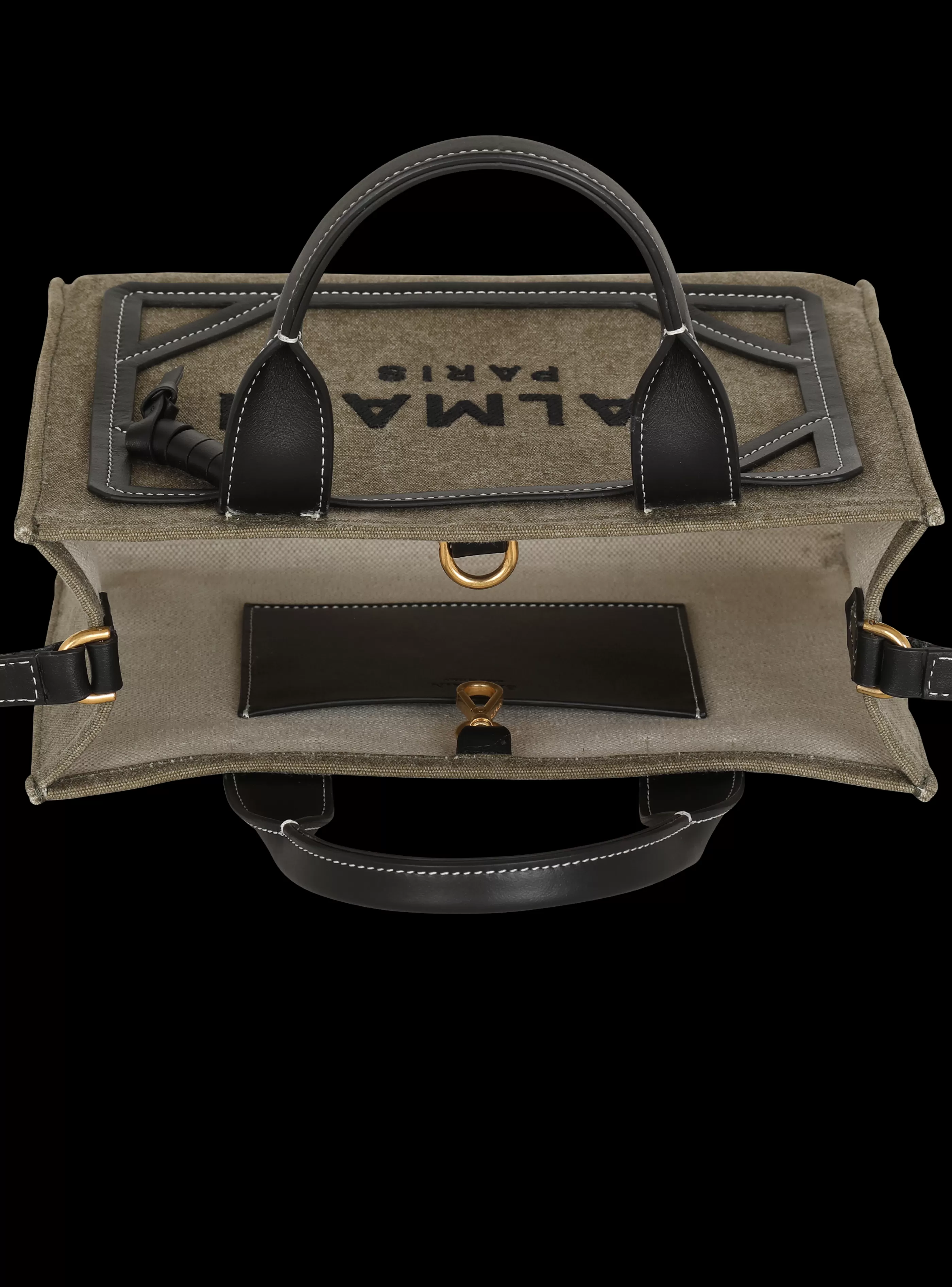 Balmain Shopper | Borse A Spalla-B-Army Small Canvas Shopping Bag With Leather Inserts khaki