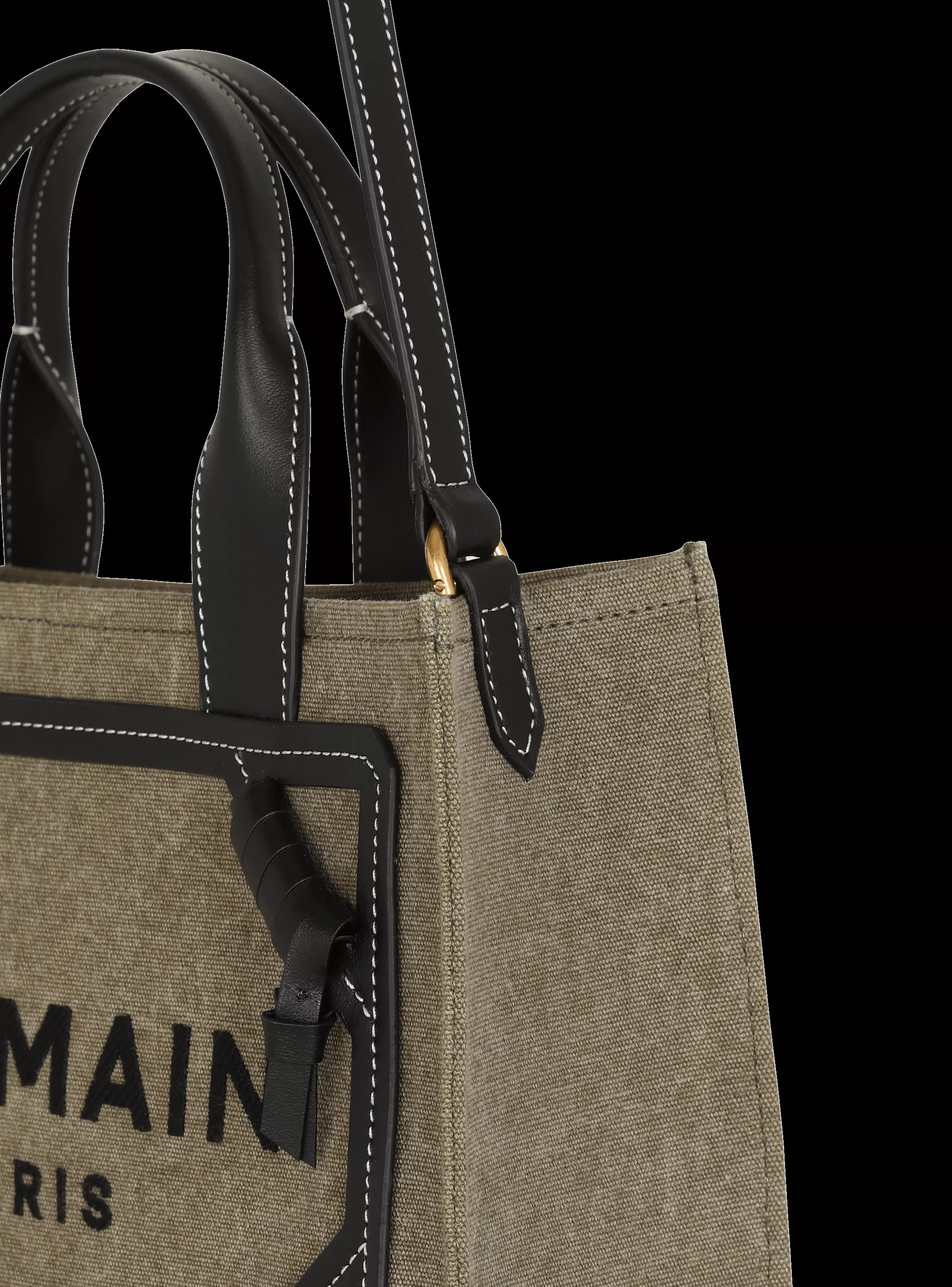 Balmain Shopper | Borse A Spalla-B-Army Small Canvas Shopping Bag With Leather Inserts khaki