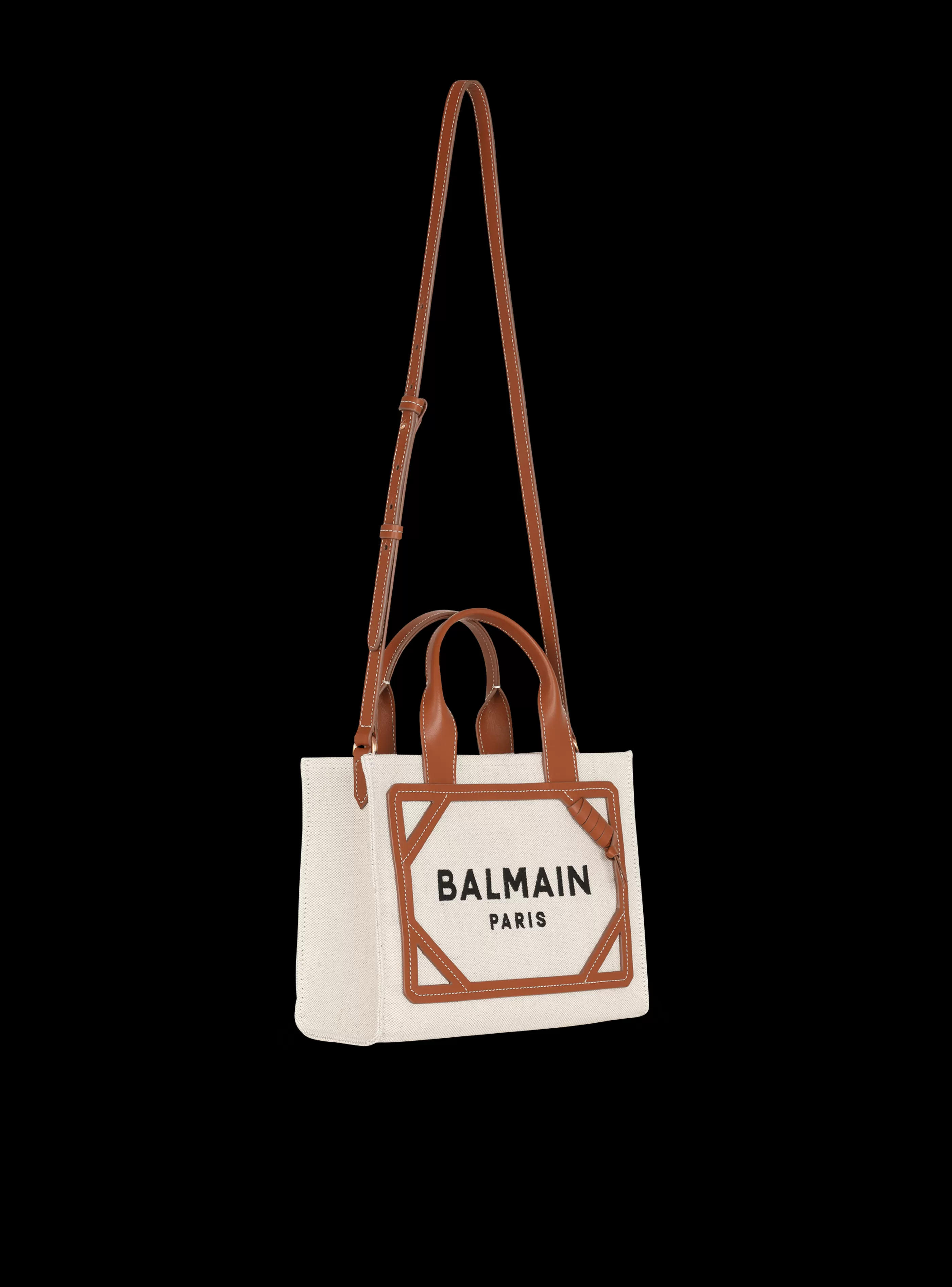 Balmain Shopper | Borse A Spalla-B-Army Small Canvas Shopping Bag With Leather Inserts brown
