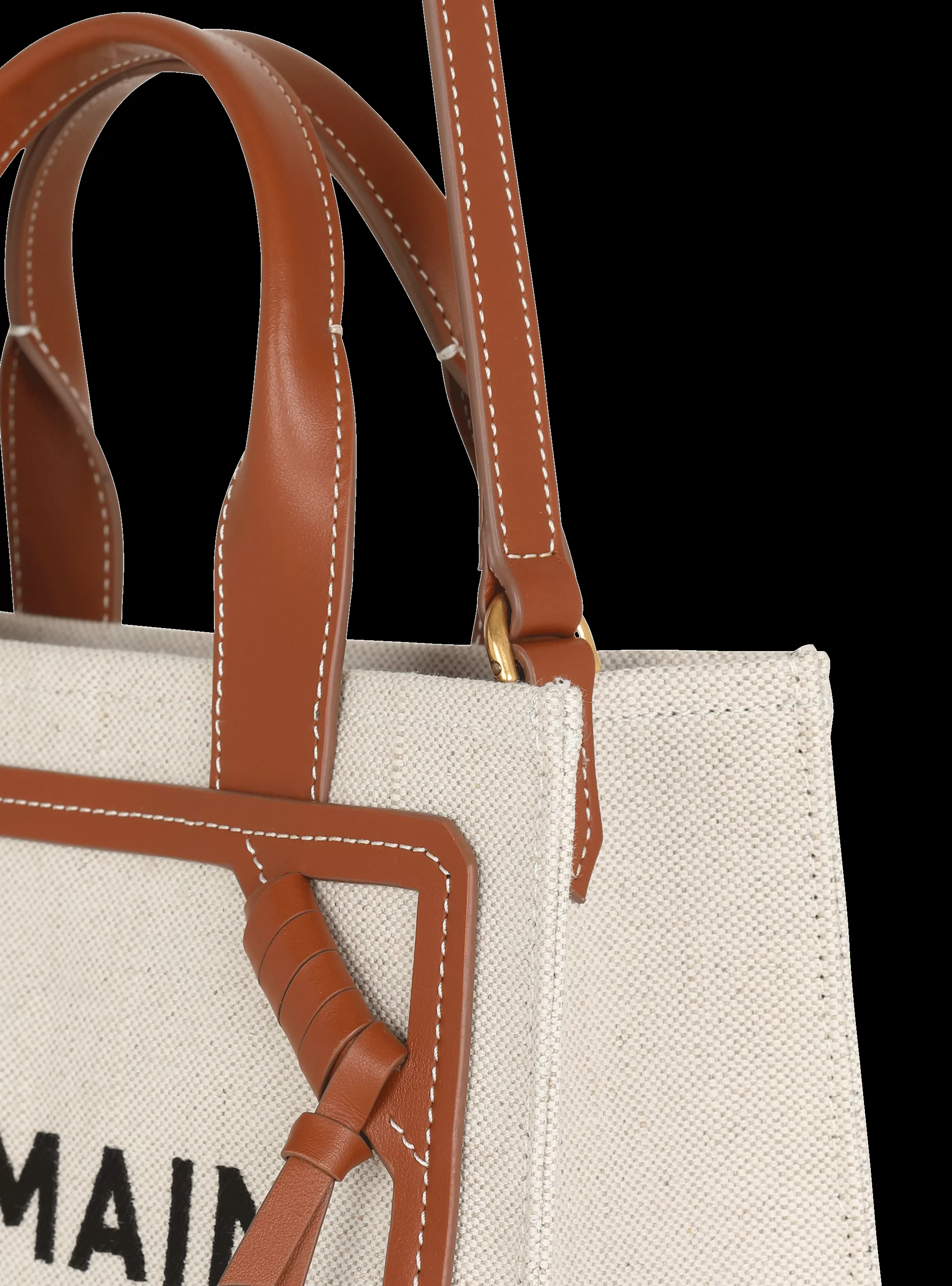 Balmain Shopper | Borse A Spalla-B-Army Small Canvas Shopping Bag With Leather Inserts brown