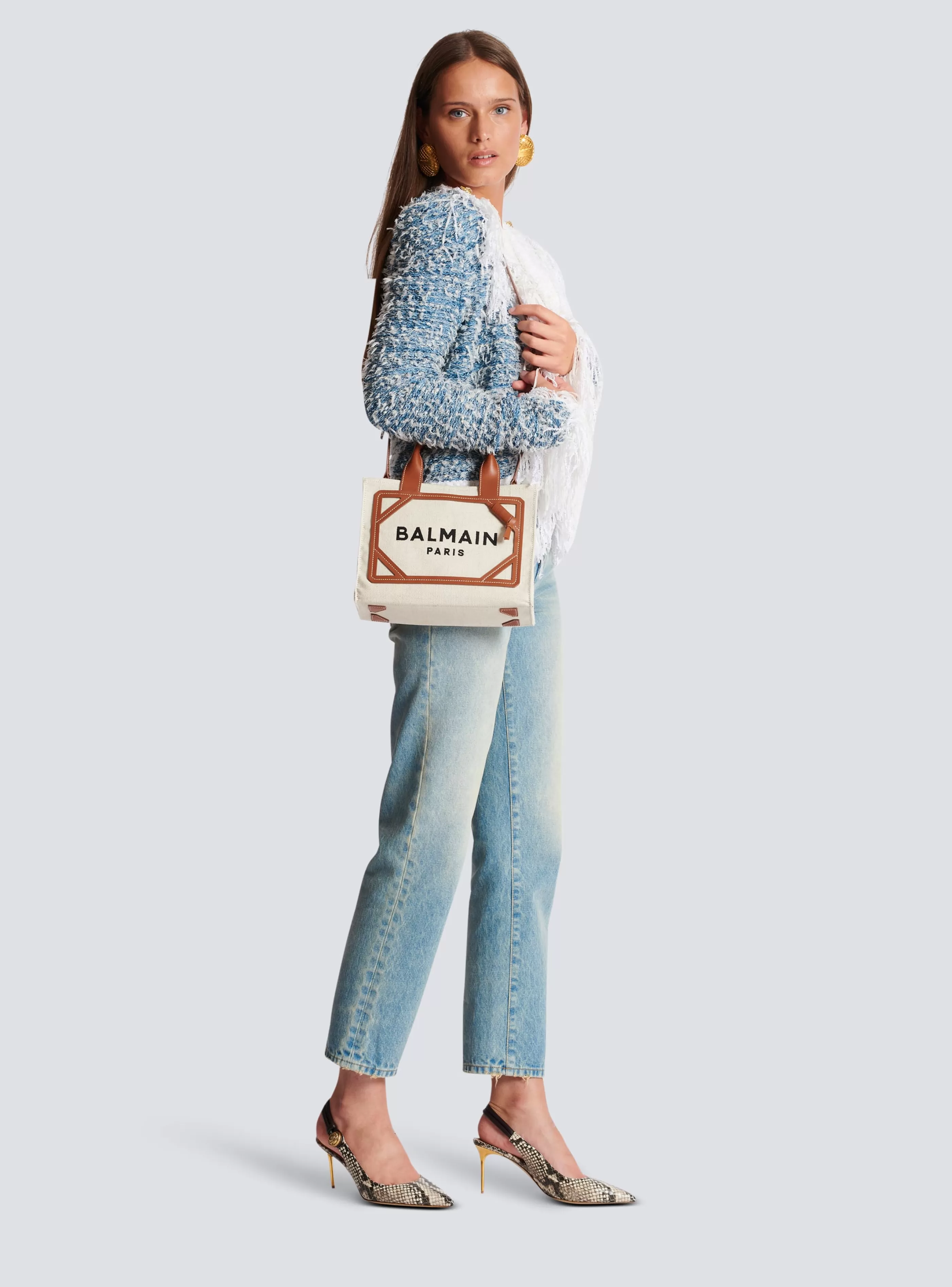 Balmain Shopper | Borse A Spalla-B-Army Small Canvas Shopping Bag With Leather Inserts brown