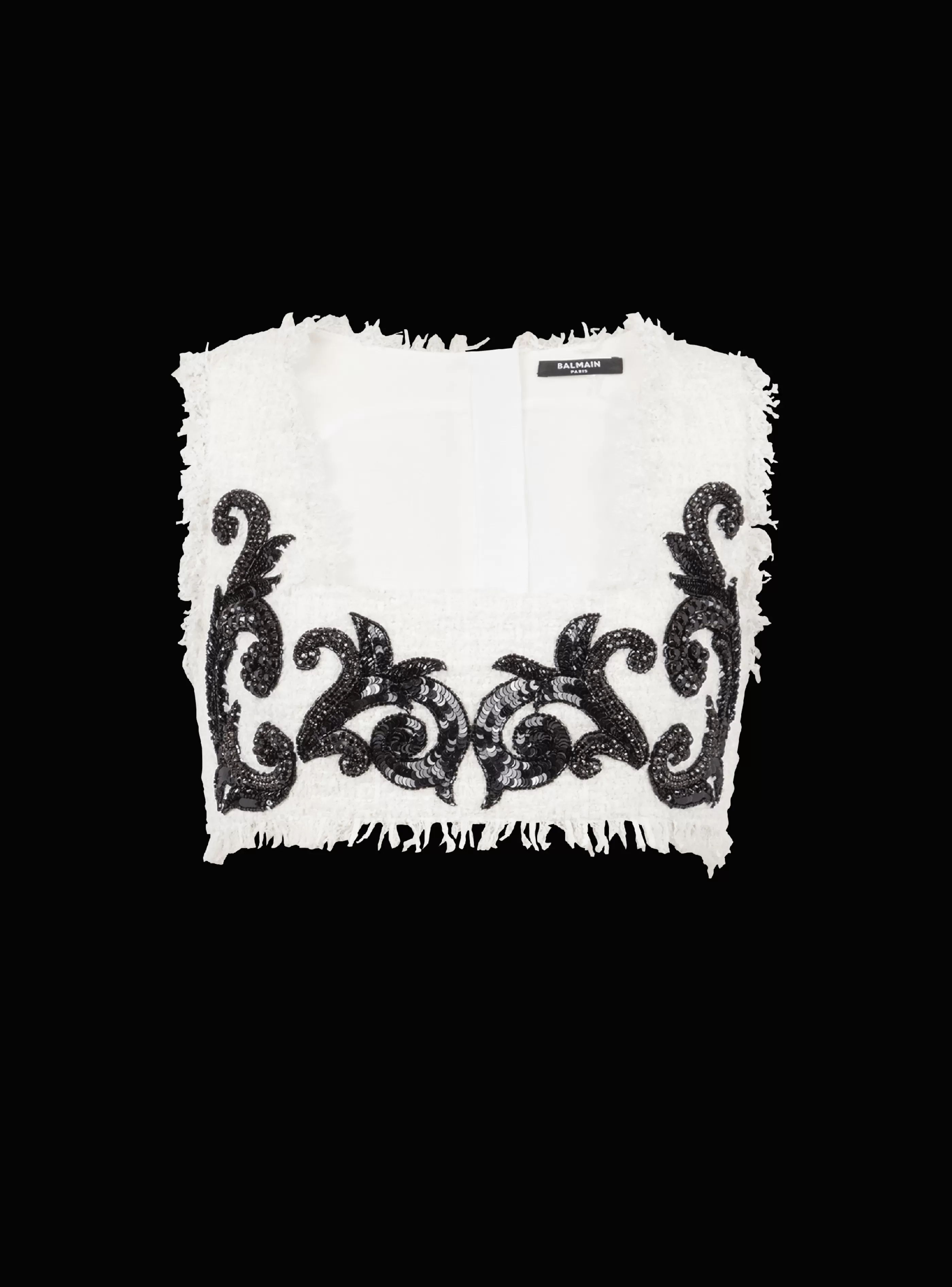 Balmain Top E Camicie-Baroque Strappy Tweed Top white