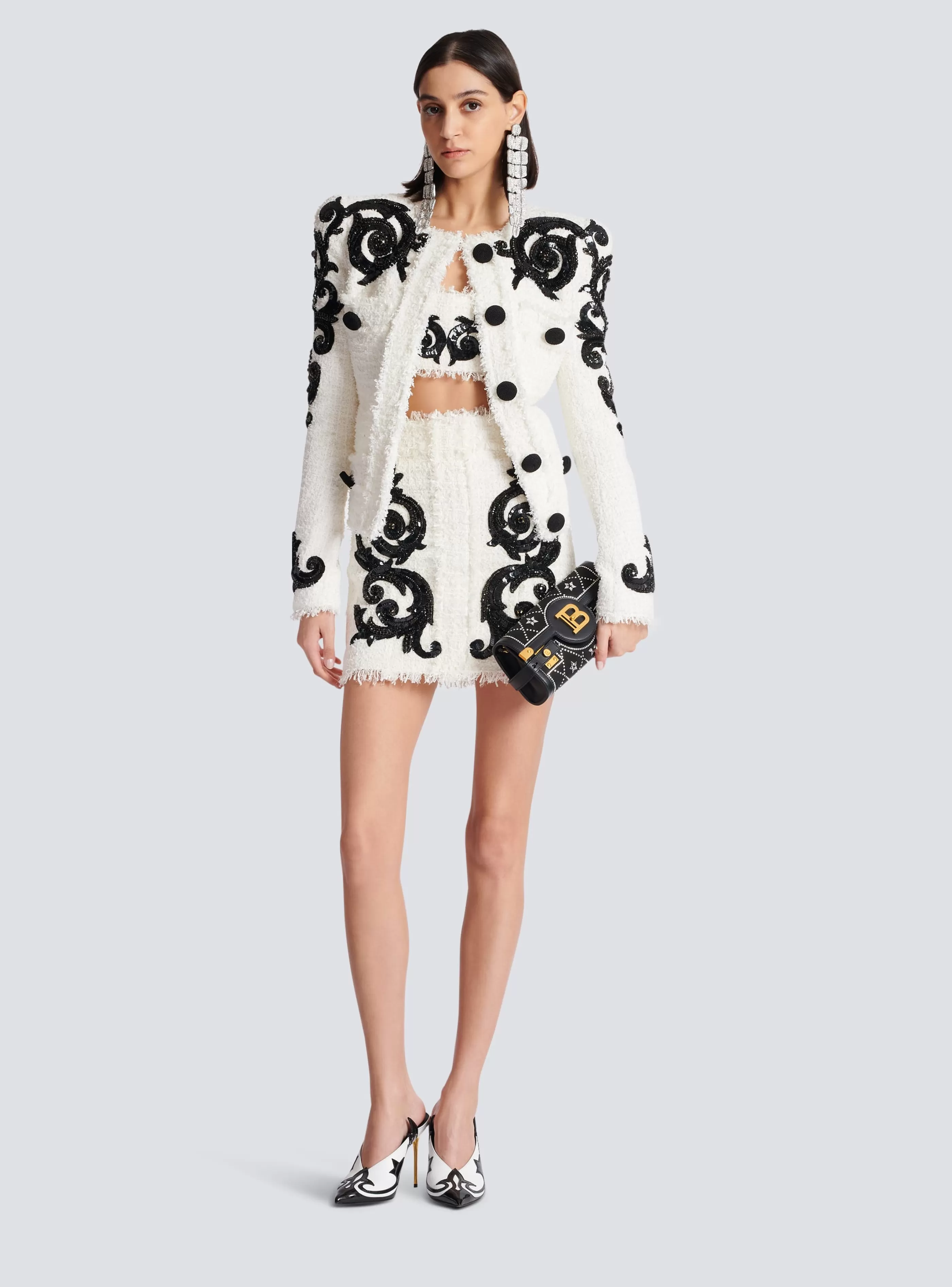 Balmain Top E Camicie-Baroque Strappy Tweed Top white