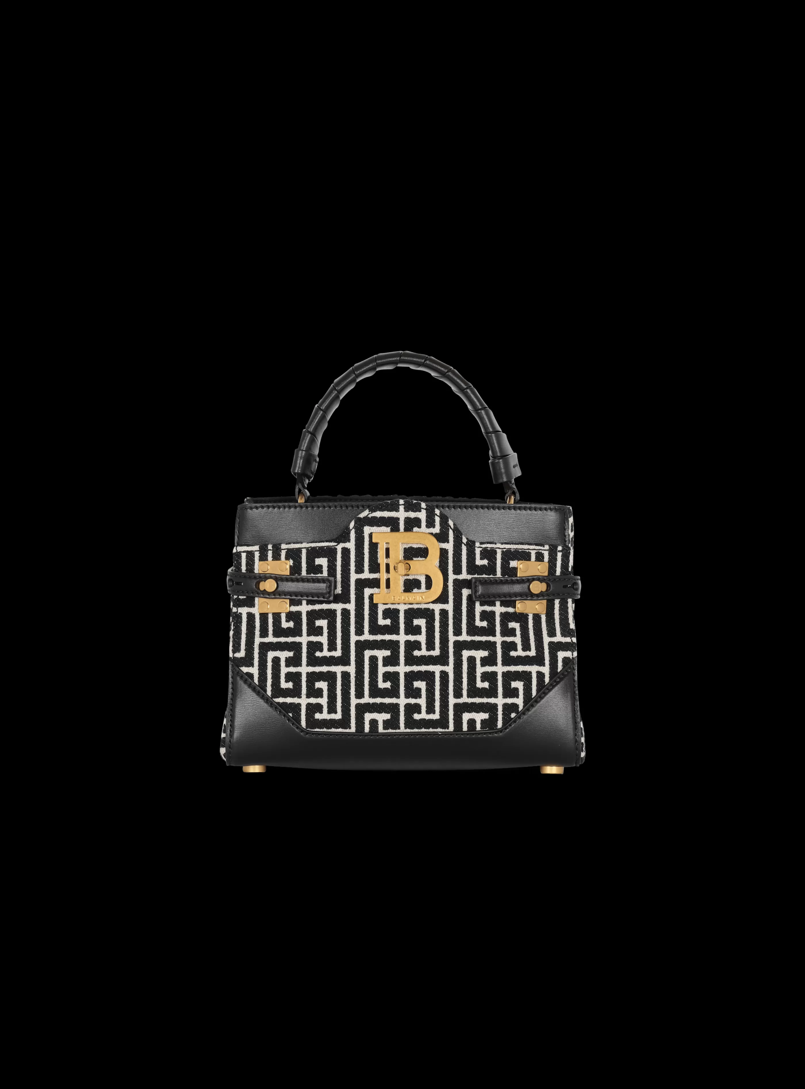 Balmain Borse A Spalla | Borse A Tracolla-B-Buzz 22 Top Handle Bag In Leather With Jacquard Monogram black