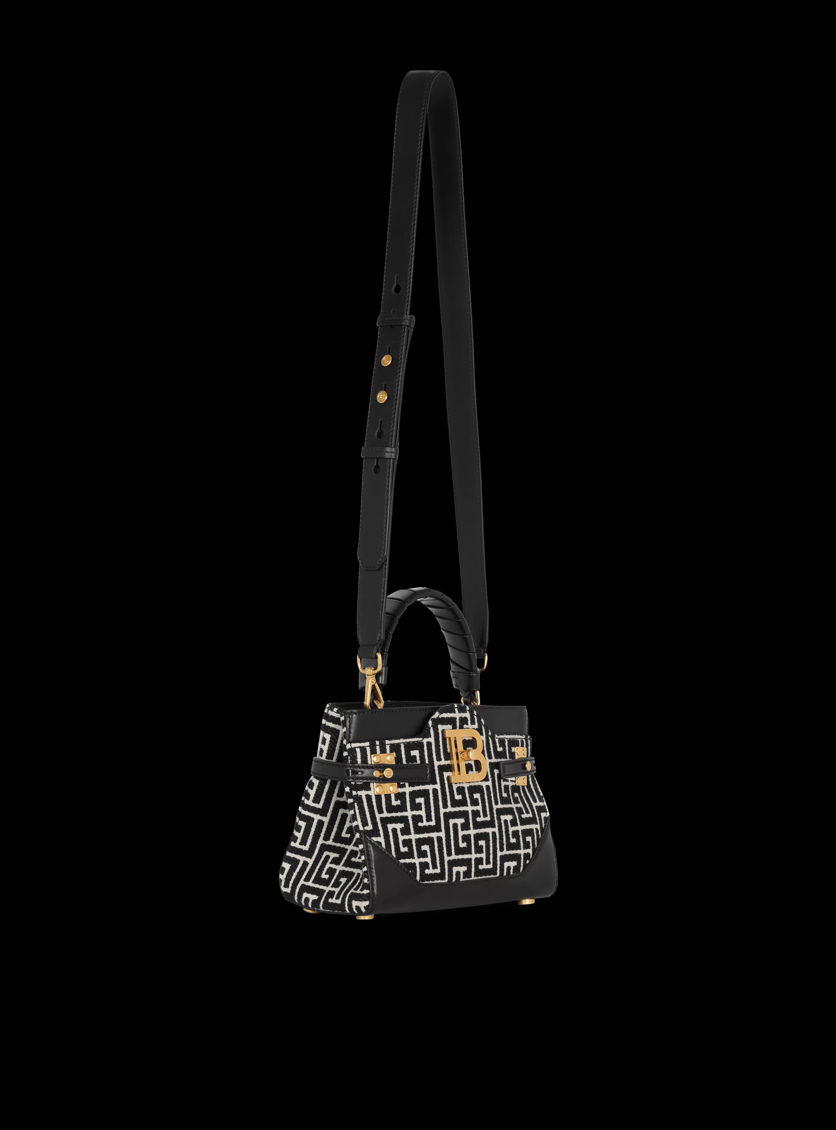 Balmain Borse A Spalla | Borse A Tracolla-B-Buzz 22 Top Handle Bag In Leather With Jacquard Monogram black