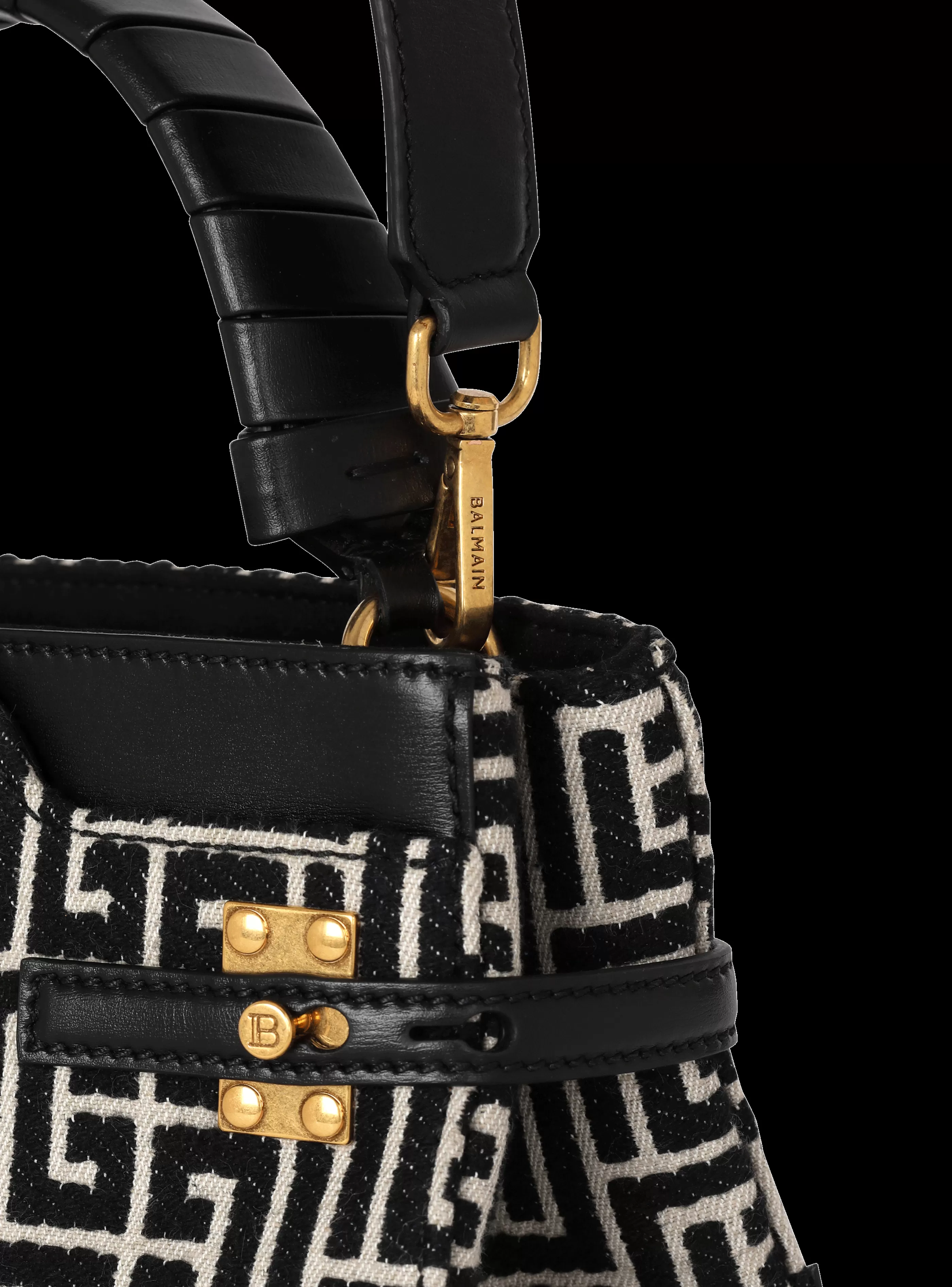 Balmain Borse A Spalla | Borse A Tracolla-B-Buzz 22 Top Handle Bag In Leather With Jacquard Monogram black