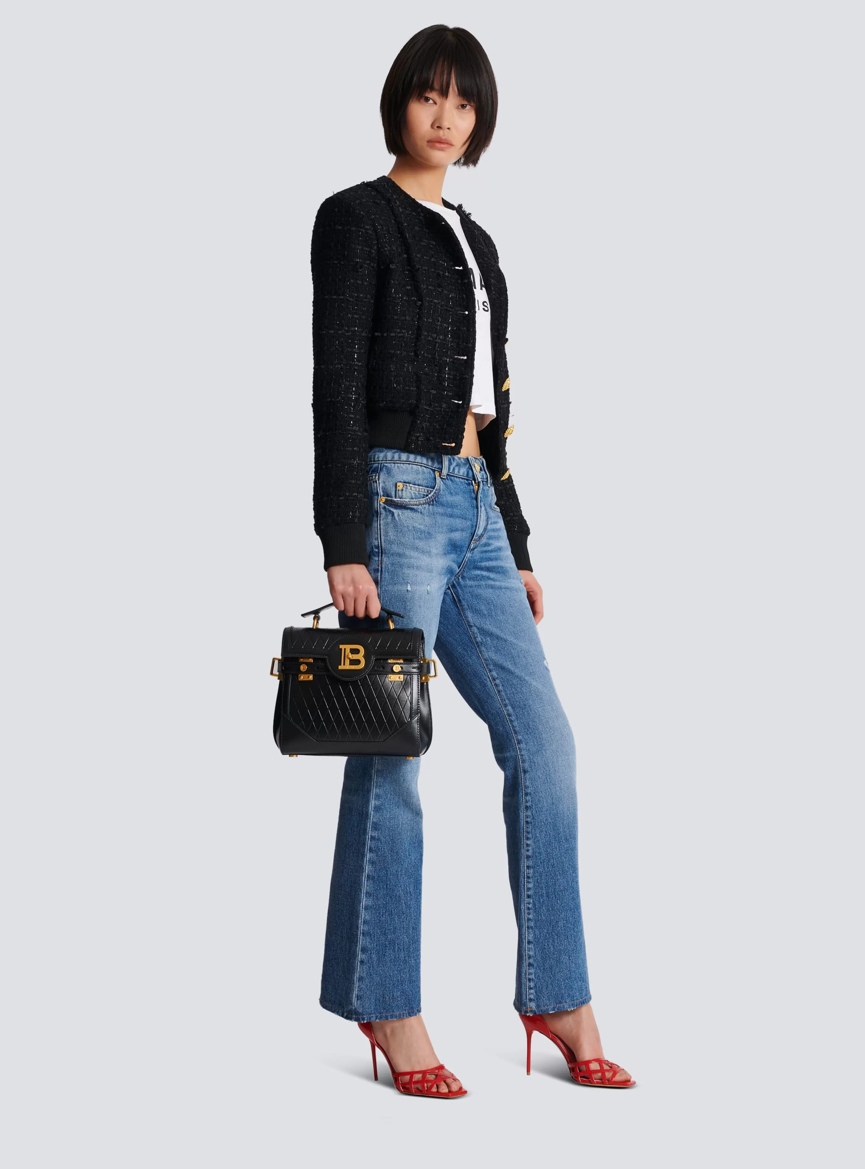 Balmain Borse A Spalla | Borse A Tracolla-B-Buzz 23 Bag In Grid-embossed Calfskin black