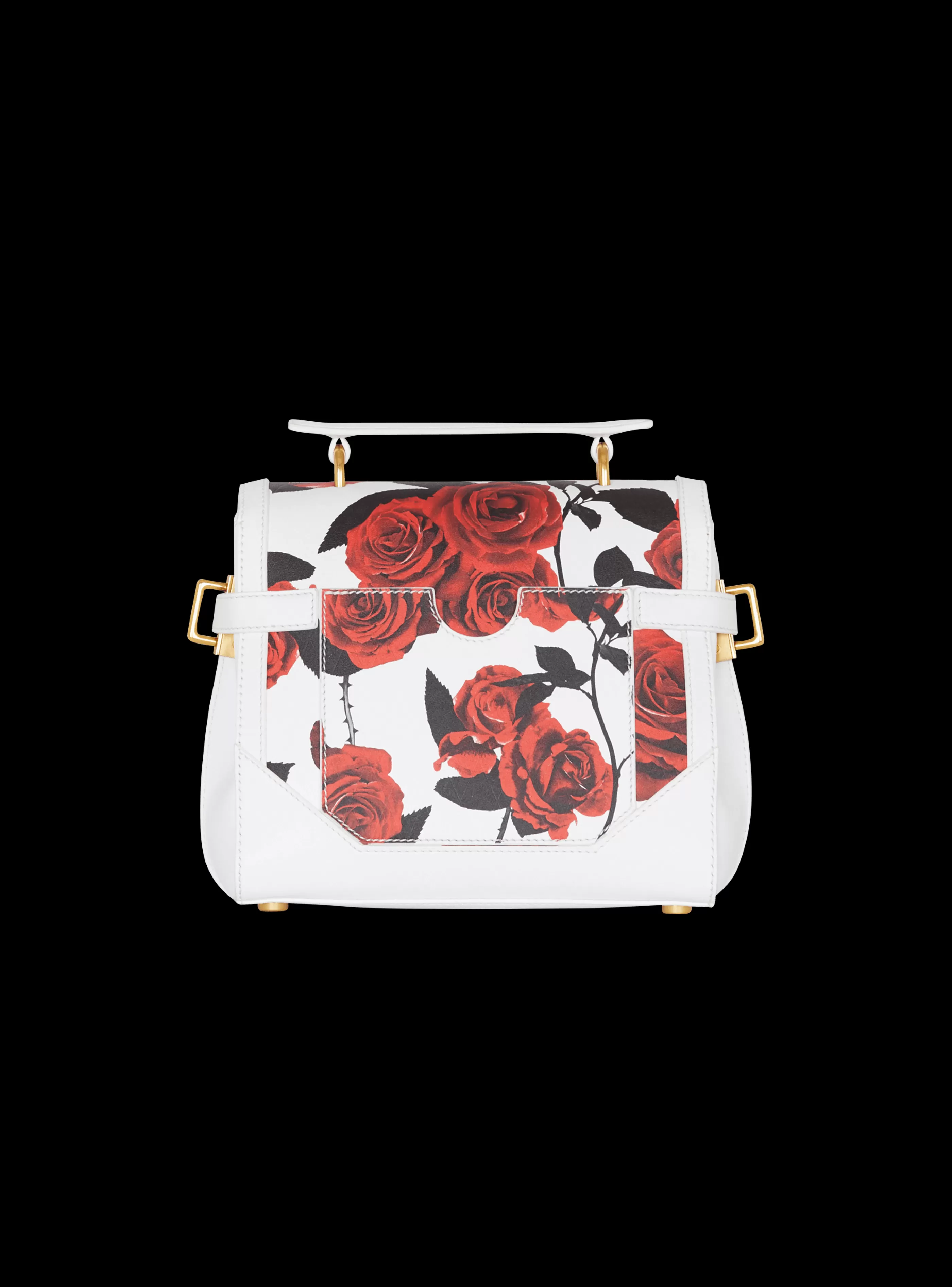 Balmain Borse A Spalla | Borse A Tracolla-B-Buzz 23 Calfskin Bag With A Roses Print And Embossed Grid Motif red