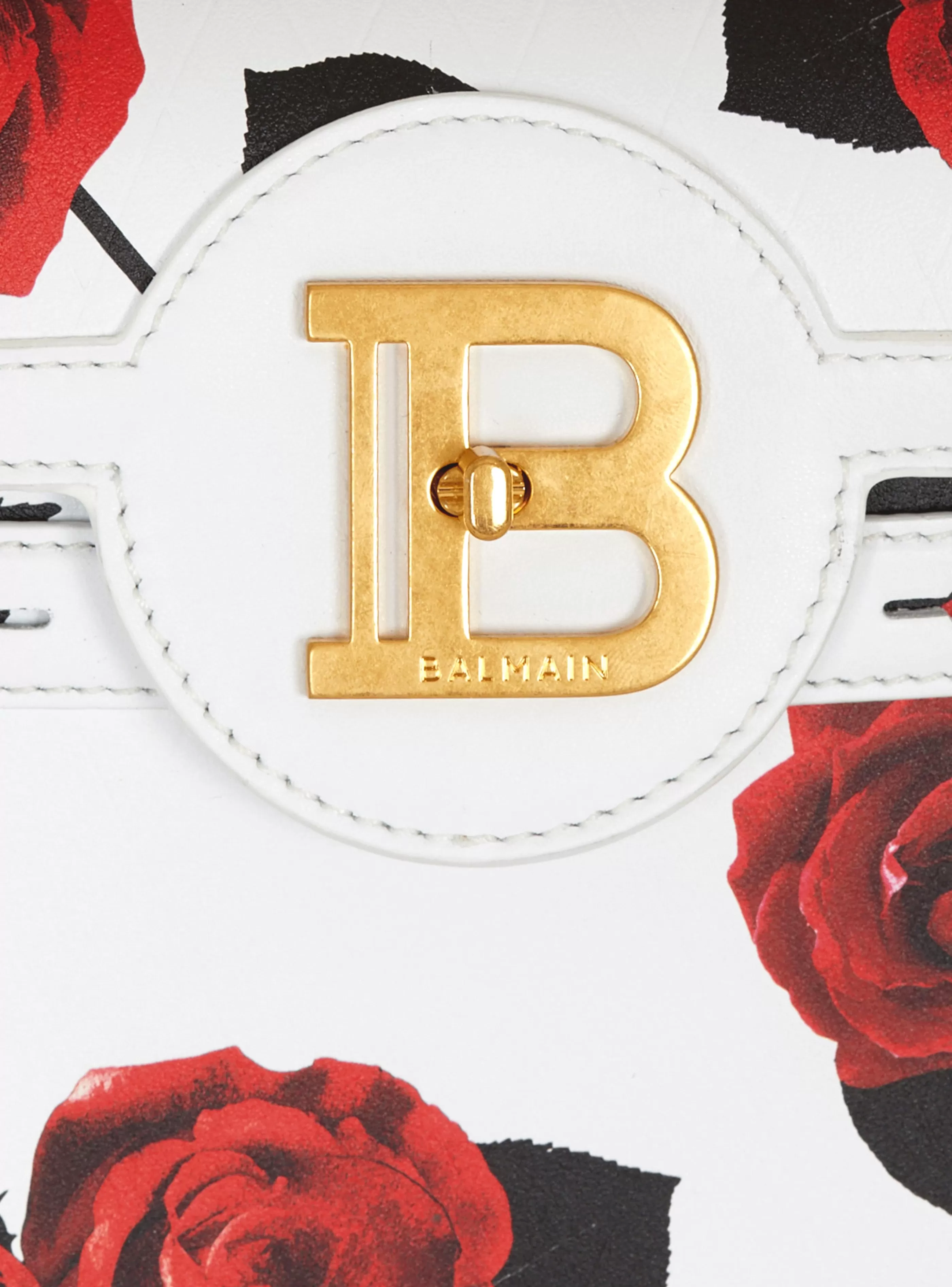 Balmain Borse A Spalla | Borse A Tracolla-B-Buzz 23 Calfskin Bag With A Roses Print And Embossed Grid Motif red