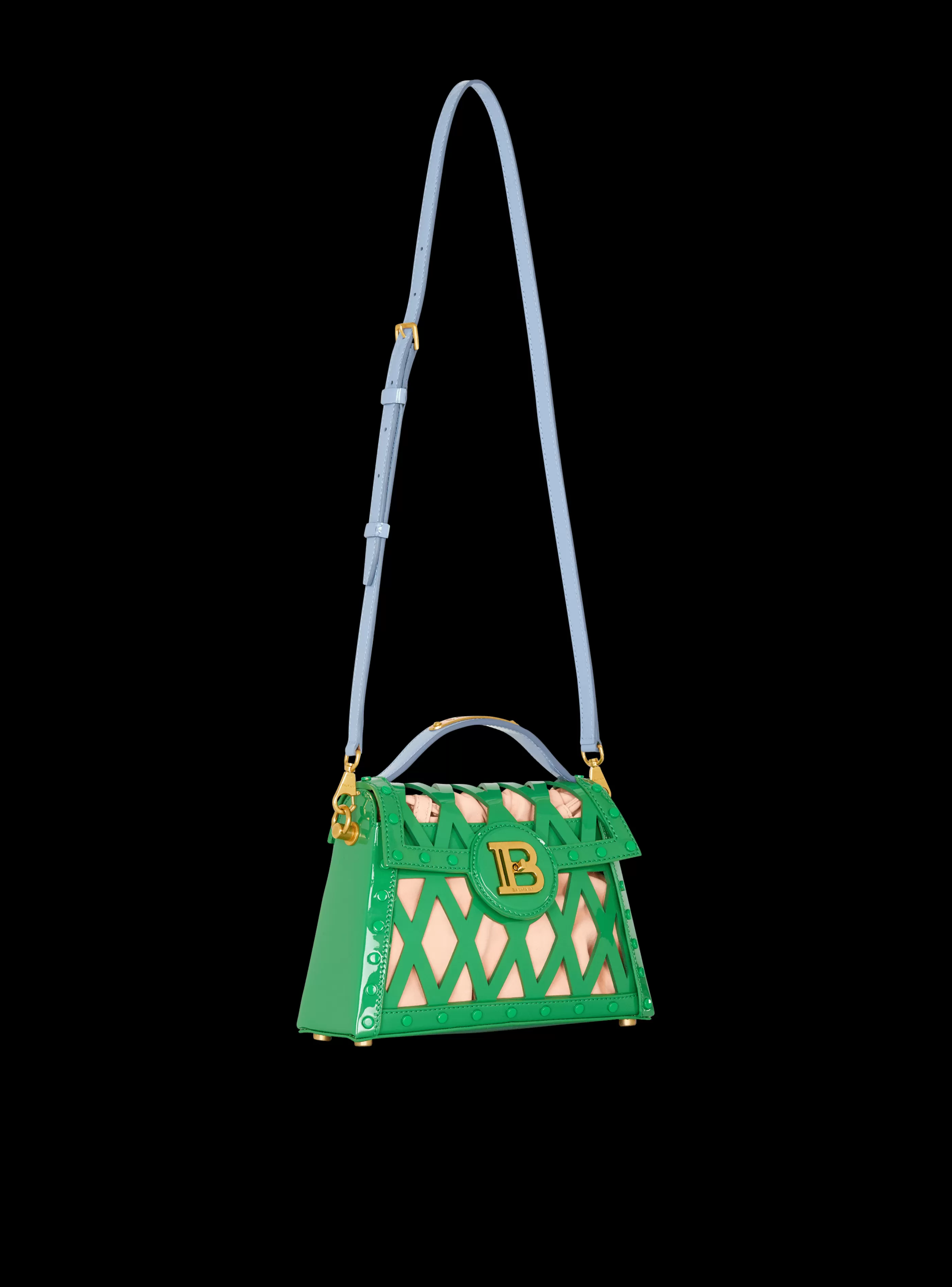 Balmain Borse A Spalla | Borse A Tracolla-B-Buzz Dynasty Bag In Patent Leather With An Openwork Grid Motif green
