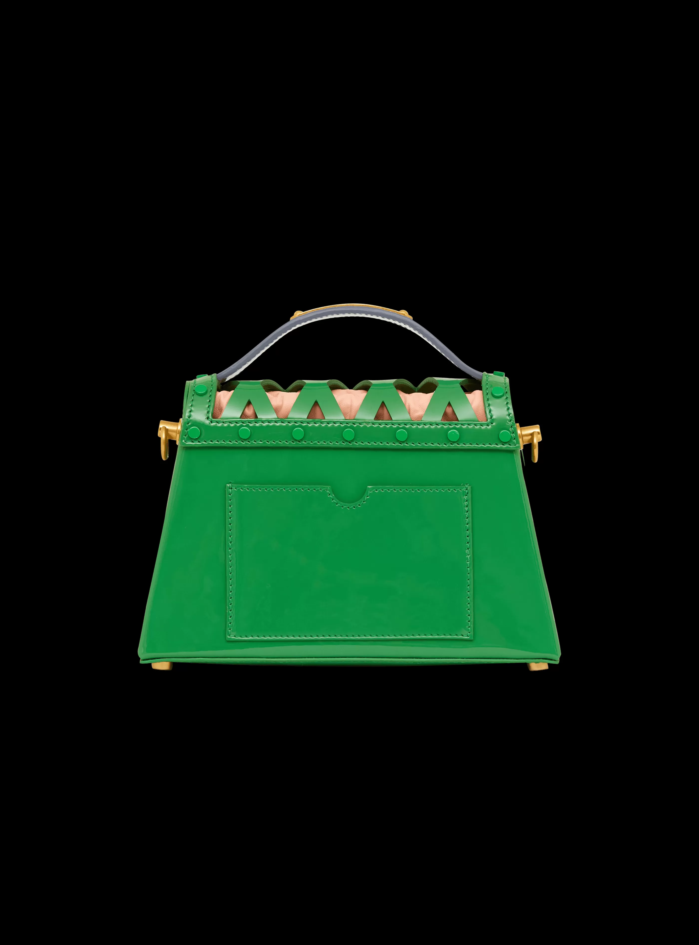 Balmain Borse A Spalla | Borse A Tracolla-B-Buzz Dynasty Bag In Patent Leather With An Openwork Grid Motif green