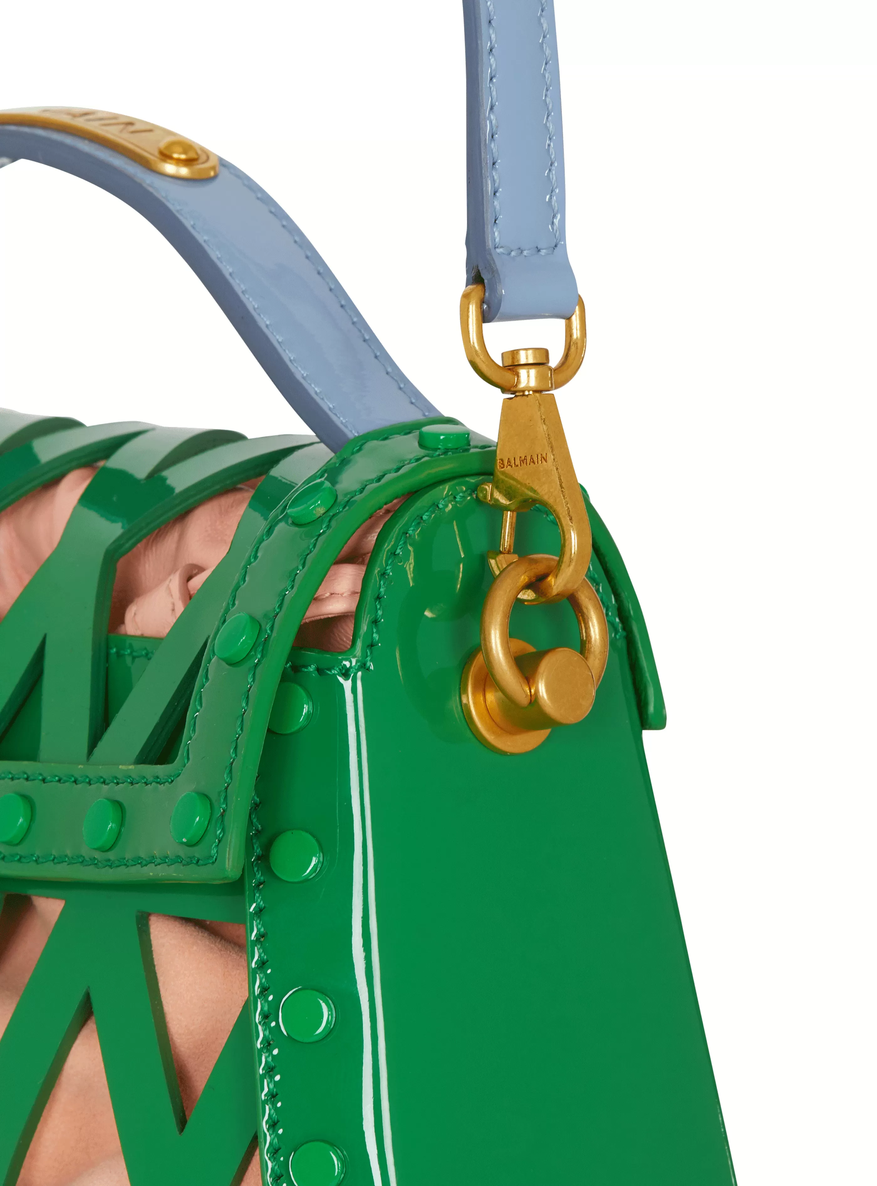 Balmain Borse A Spalla | Borse A Tracolla-B-Buzz Dynasty Bag In Patent Leather With An Openwork Grid Motif green