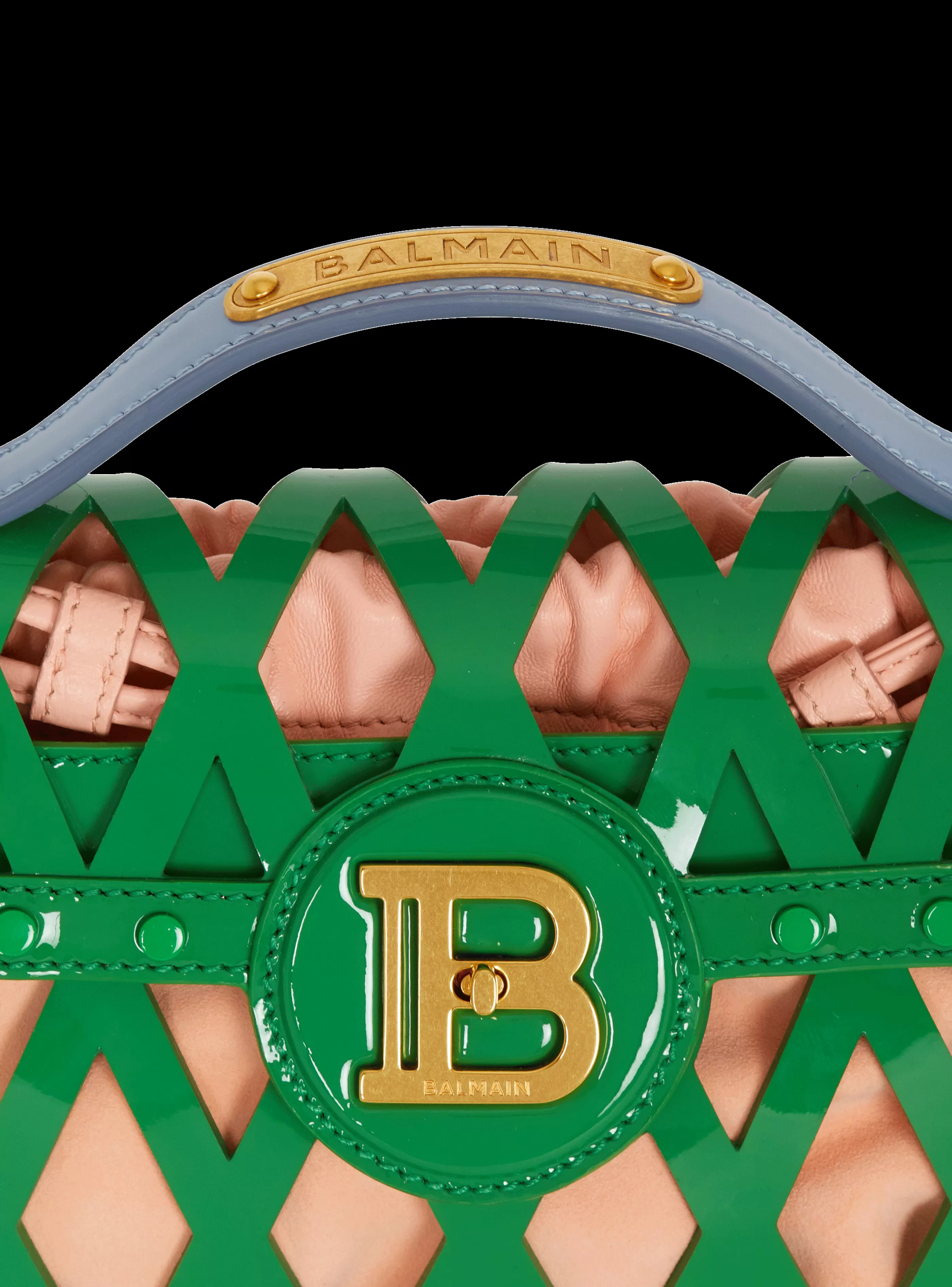 Balmain Borse A Spalla | Borse A Tracolla-B-Buzz Dynasty Bag In Patent Leather With An Openwork Grid Motif green