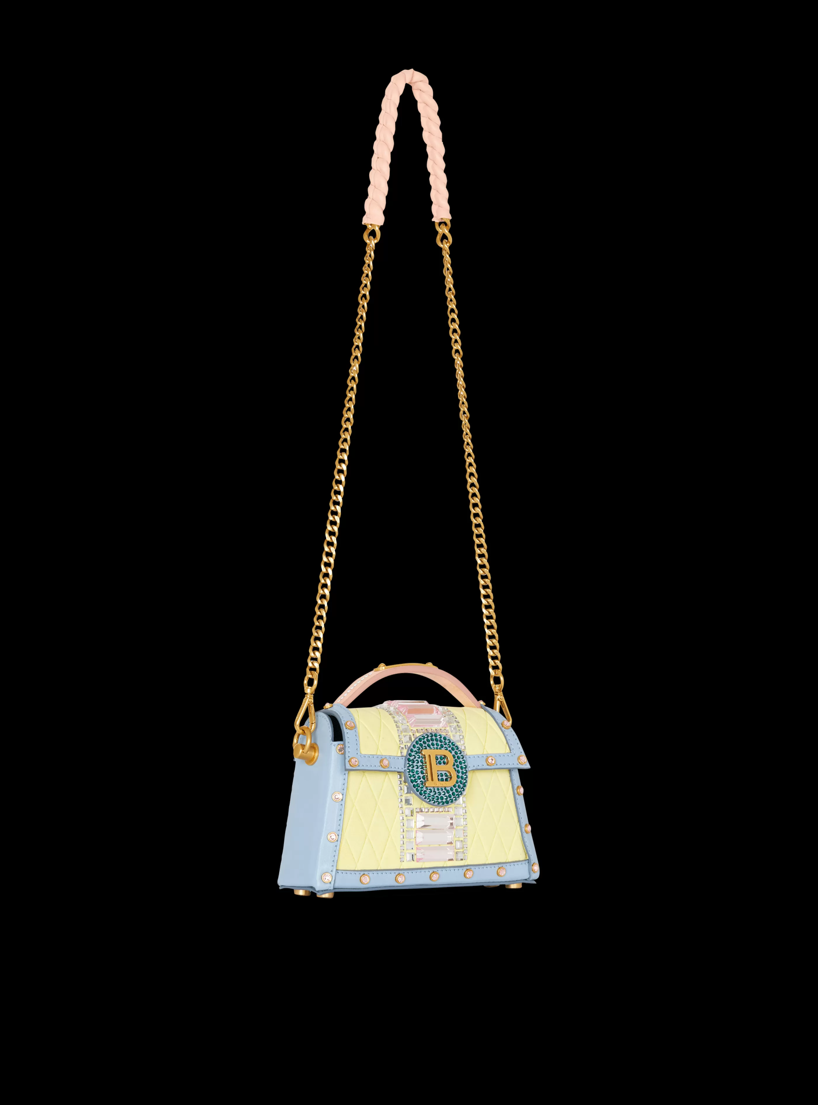 Balmain Borse Mini | Borse A Spalla-B-Buzz Dynasty Small Suede Bag With Embossed Grid Motif And Embroidery multicolor