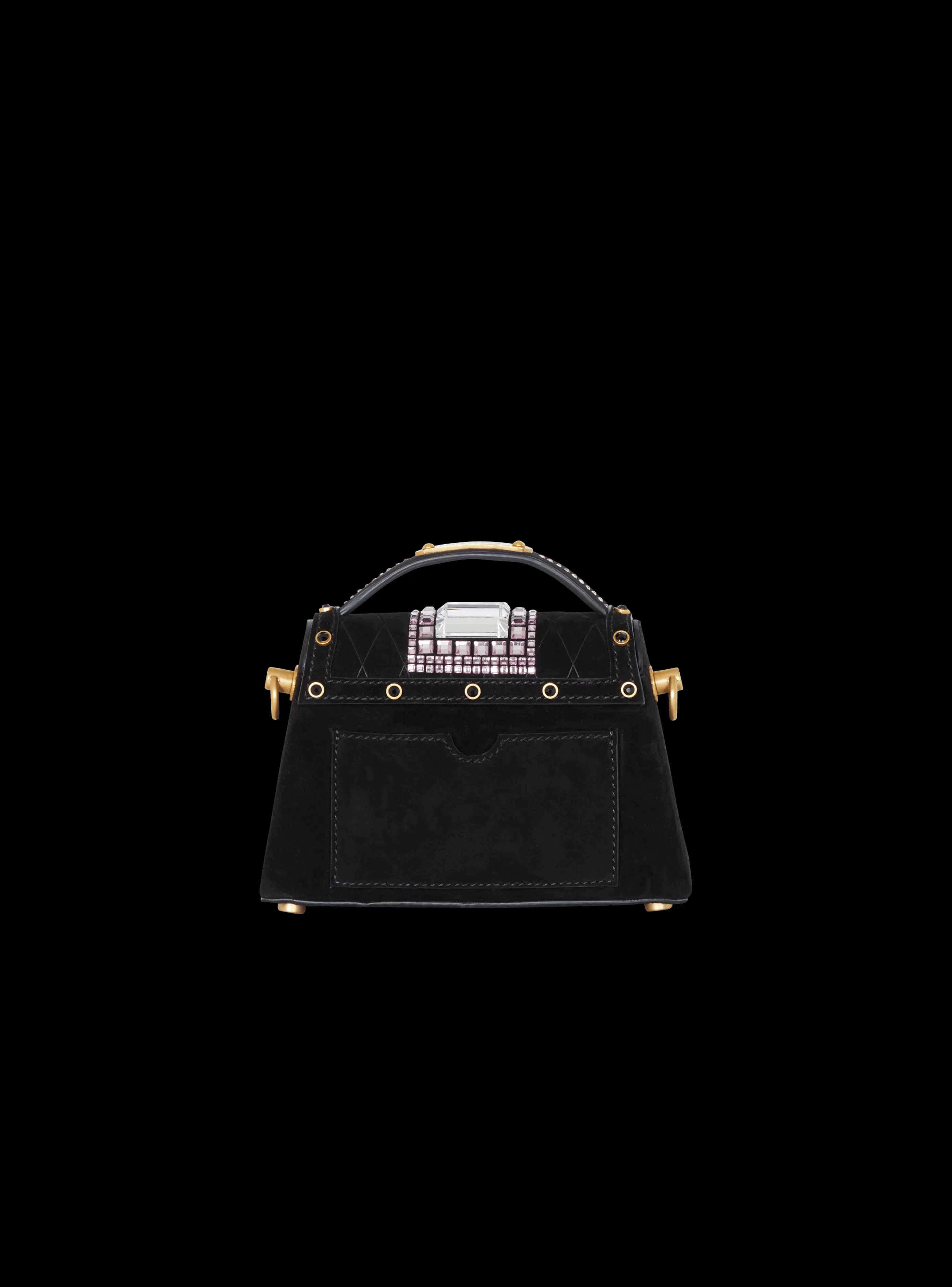 Balmain Borse A Spalla | Borse A Tracolla-B-Buzz Dynasty Small Suede Bag With Embossed Grid Motif And Embroidery black