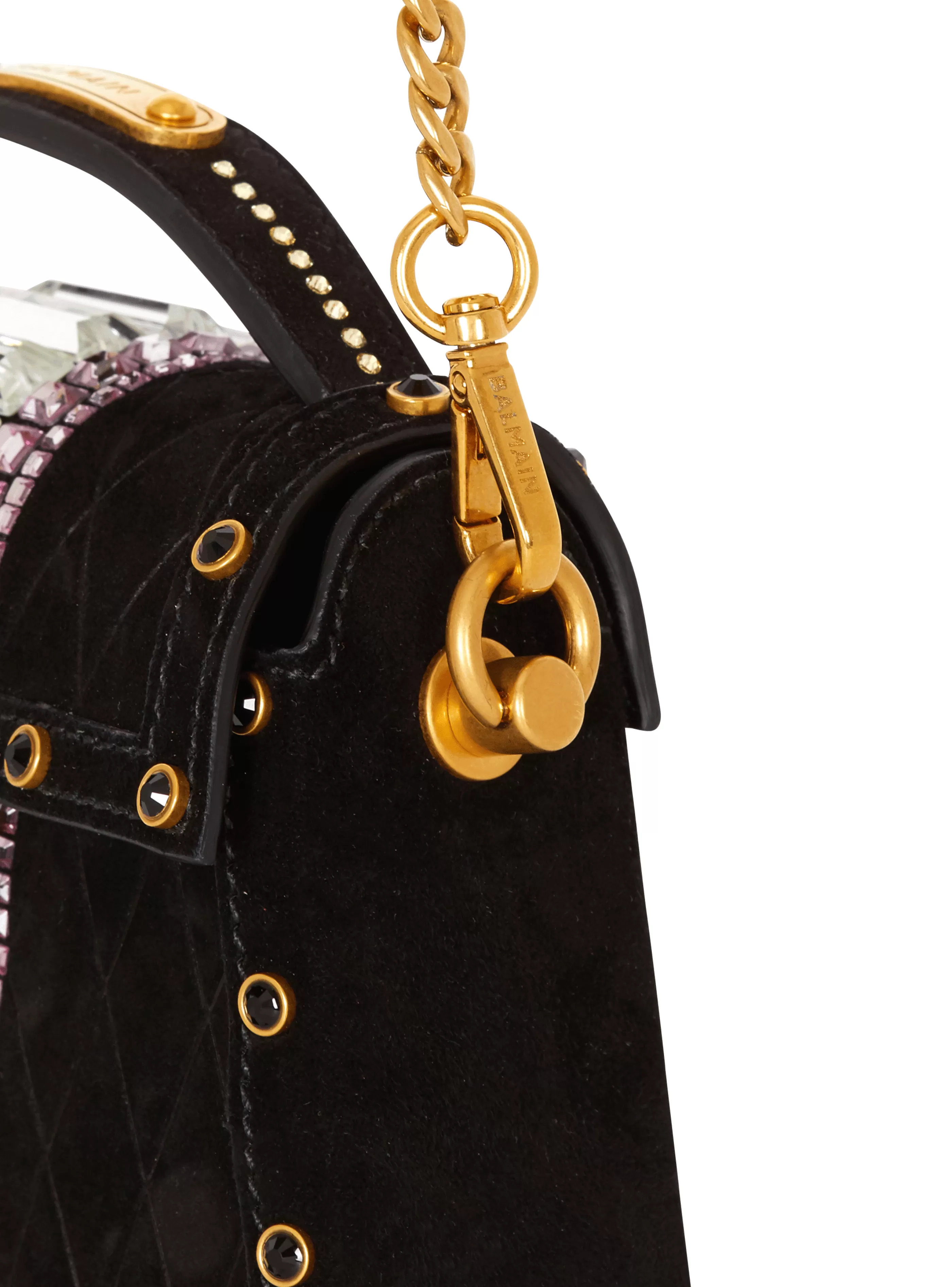 Balmain Borse A Spalla | Borse A Tracolla-B-Buzz Dynasty Small Suede Bag With Embossed Grid Motif And Embroidery black