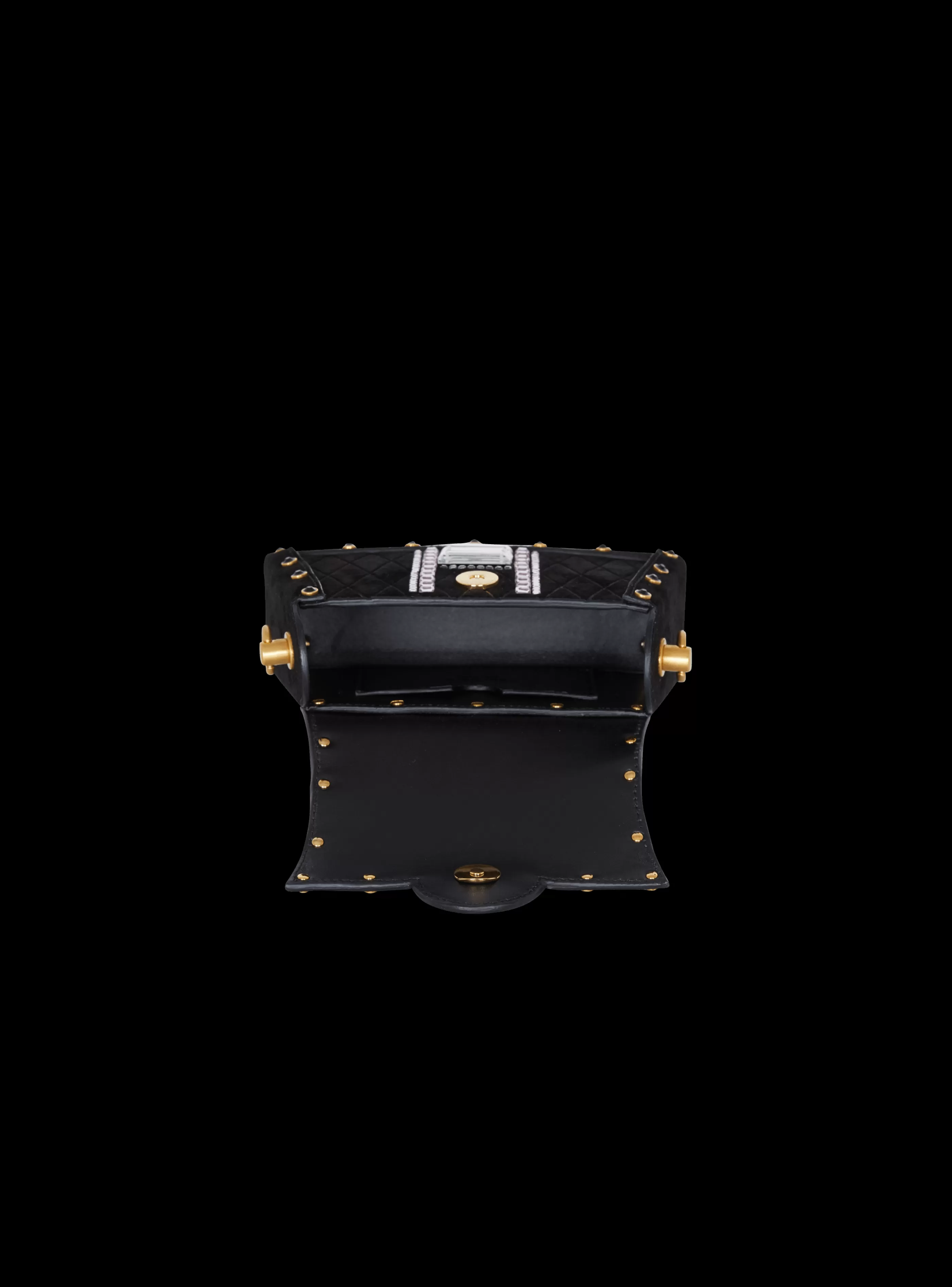 Balmain Borse A Spalla | Borse A Tracolla-B-Buzz Dynasty Small Suede Bag With Embossed Grid Motif And Embroidery black