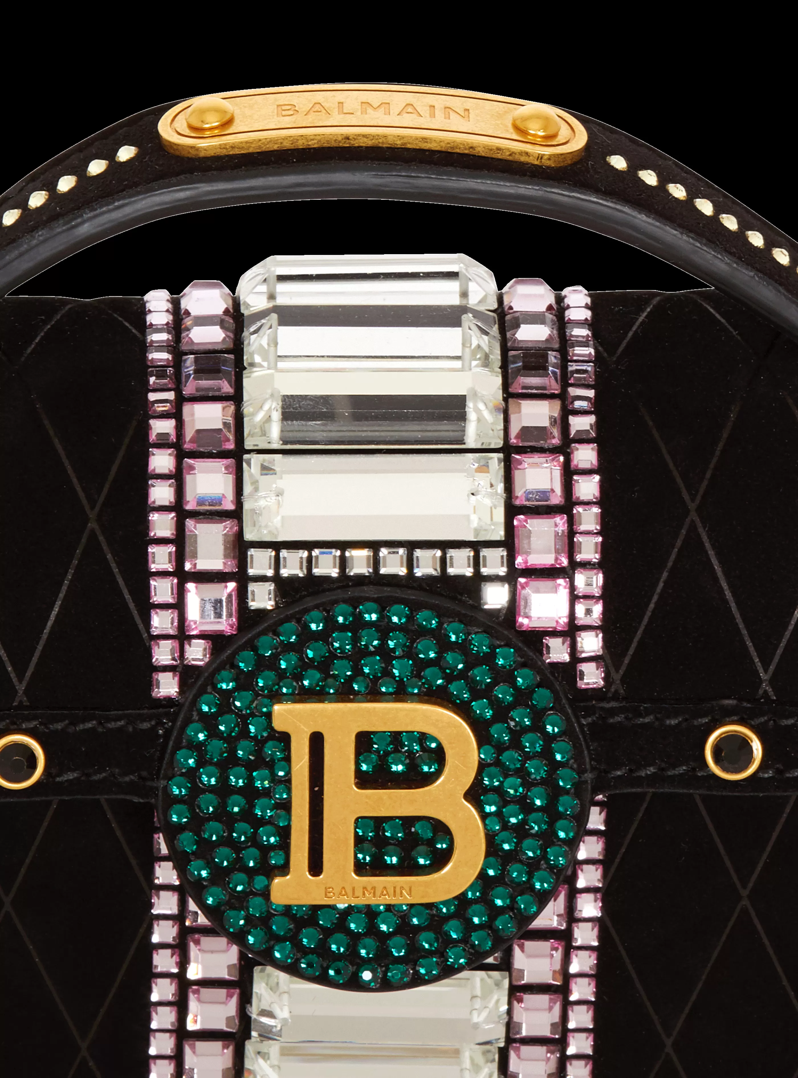 Balmain Borse A Spalla | Borse A Tracolla-B-Buzz Dynasty Small Suede Bag With Embossed Grid Motif And Embroidery black
