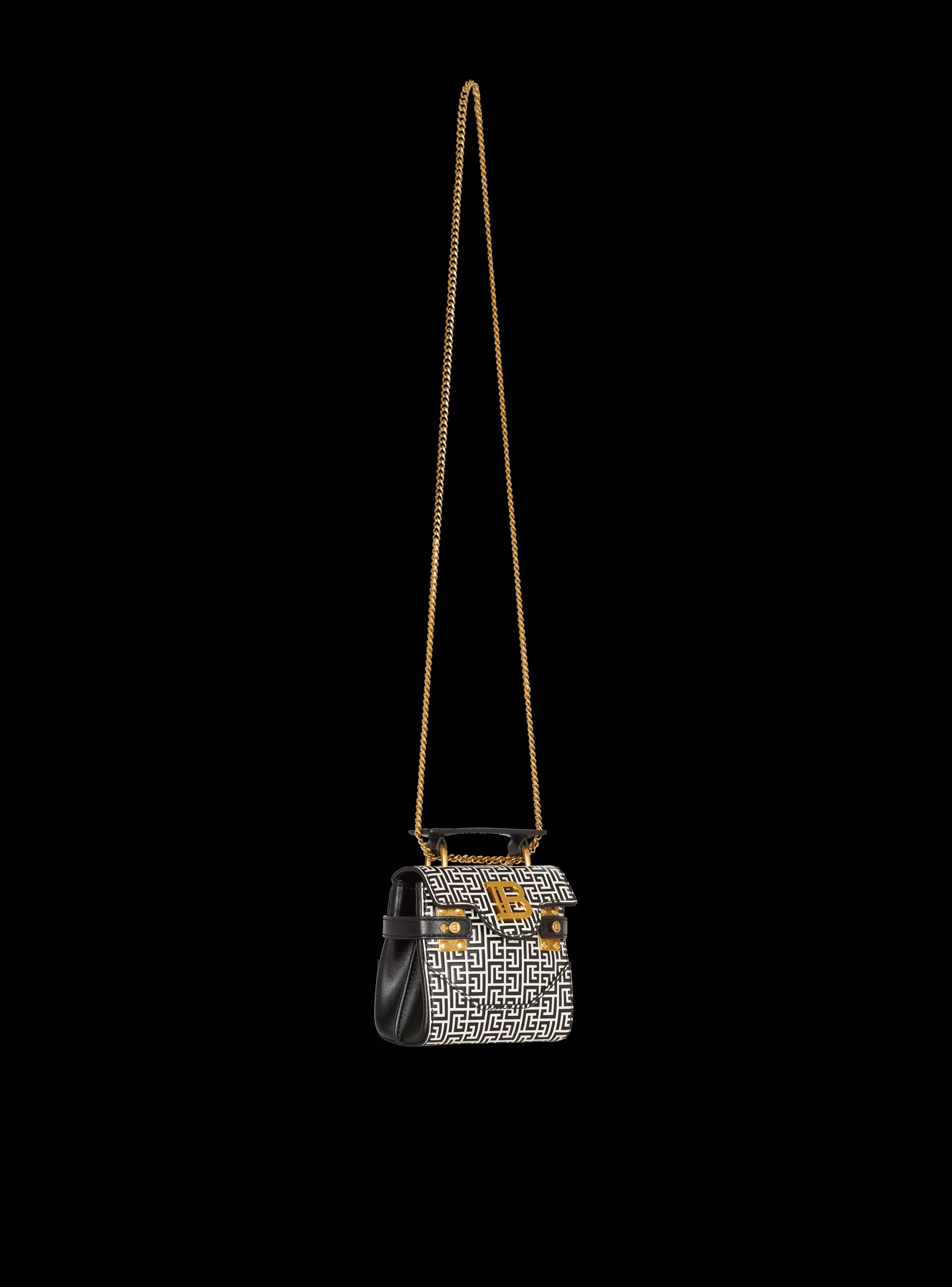 Balmain Borse Mini | Borse A Spalla-B-Buzz Mini 12 Bag In Embossed Calfskin With A PB Labyrinth Monogram black