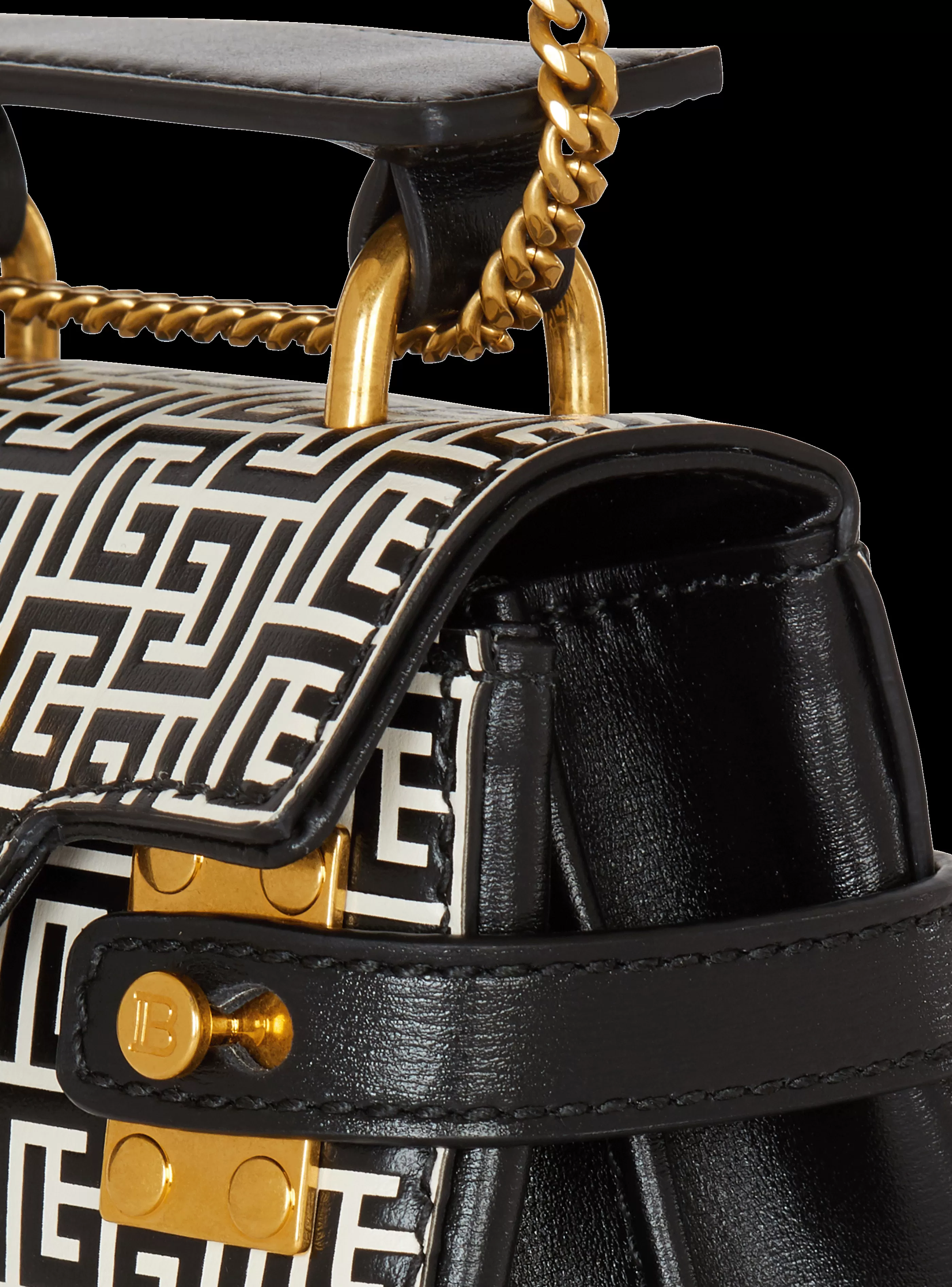 Balmain Borse Mini | Borse A Spalla-B-Buzz Mini 12 Bag In Embossed Calfskin With A PB Labyrinth Monogram black