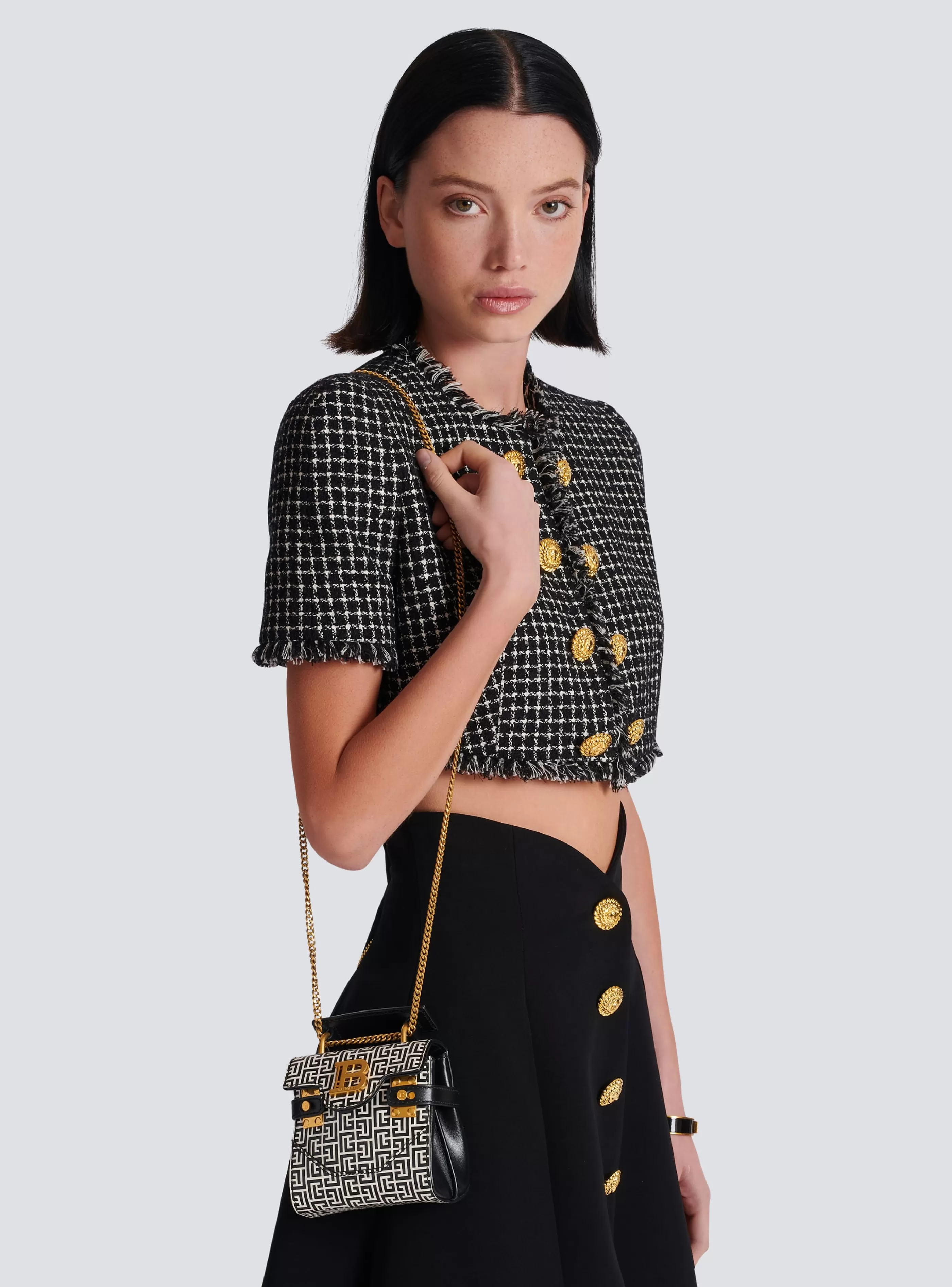Balmain Borse Mini | Borse A Spalla-B-Buzz Mini 12 Bag In Embossed Calfskin With A PB Labyrinth Monogram black