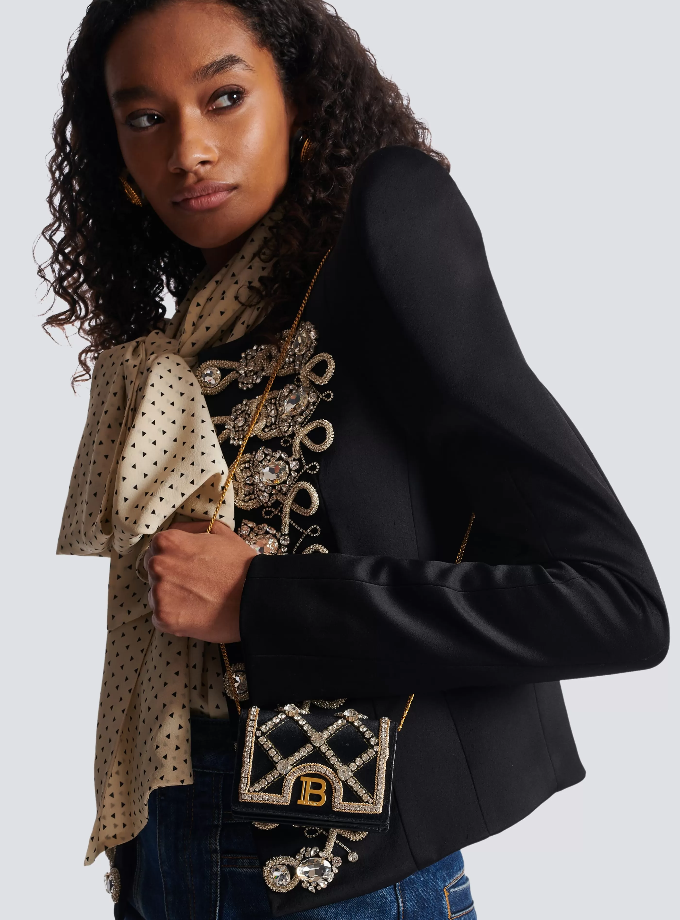 Balmain Piccola Pelletteria-B-Buzz Velvet And Pearl Card Holder black