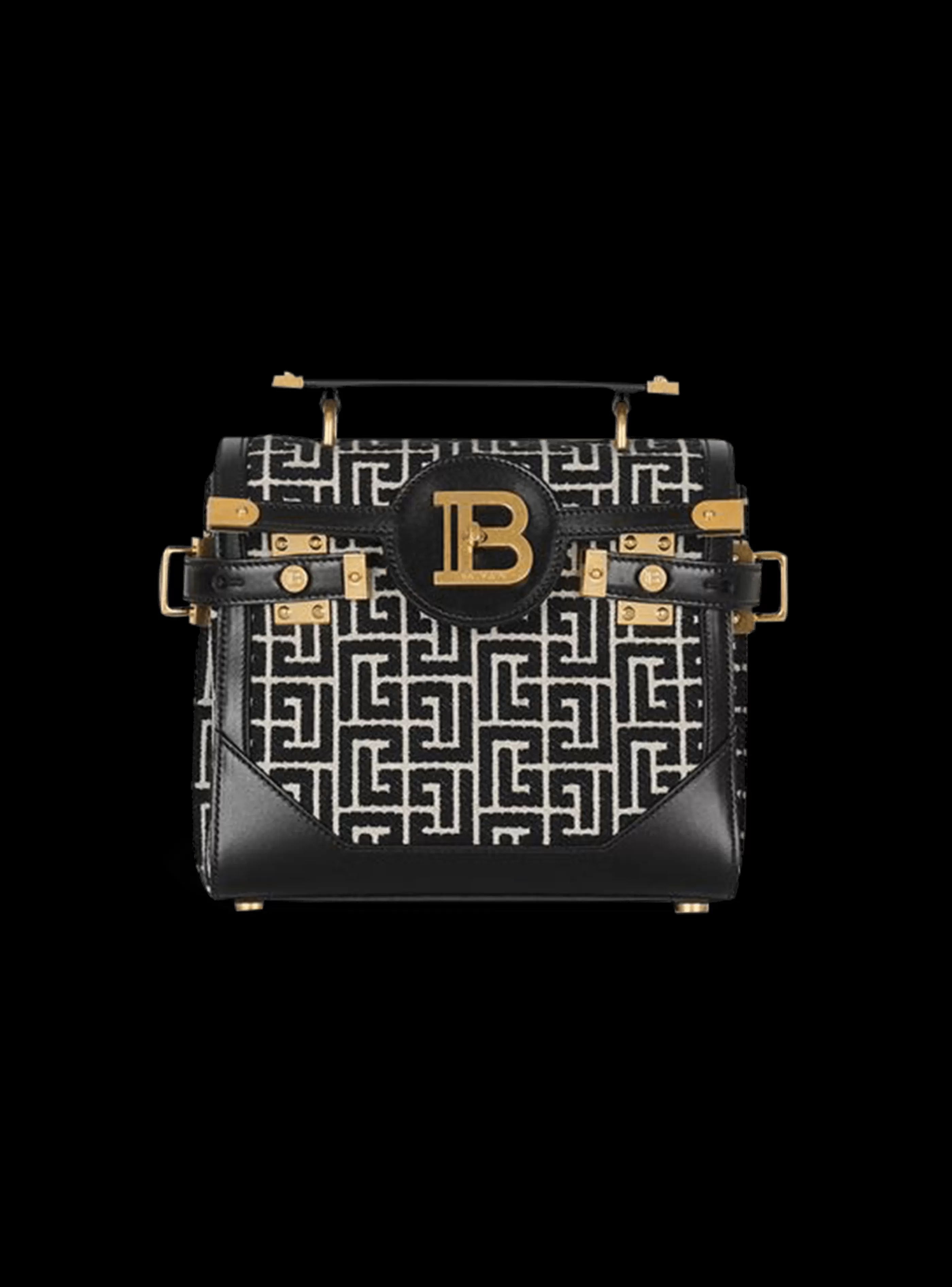 Balmain Borse A Spalla | Borse A Tracolla-Bicolor Jacquard B-Buzz 23 Bag With Leather Panel black